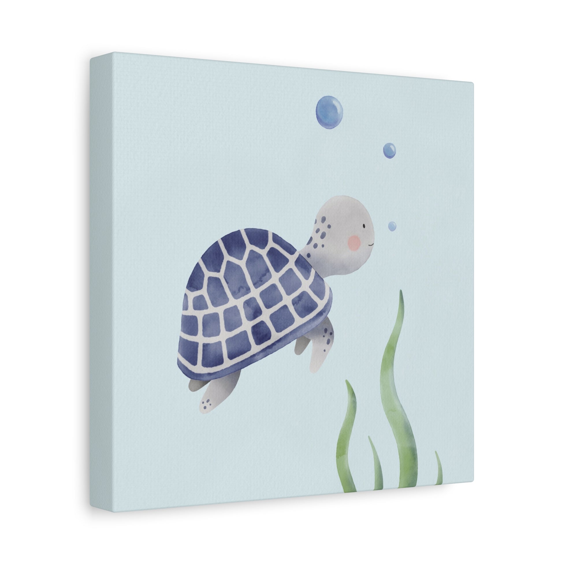 Watercolor Turtle Blue Canvas Wall Art Square - Canvasses