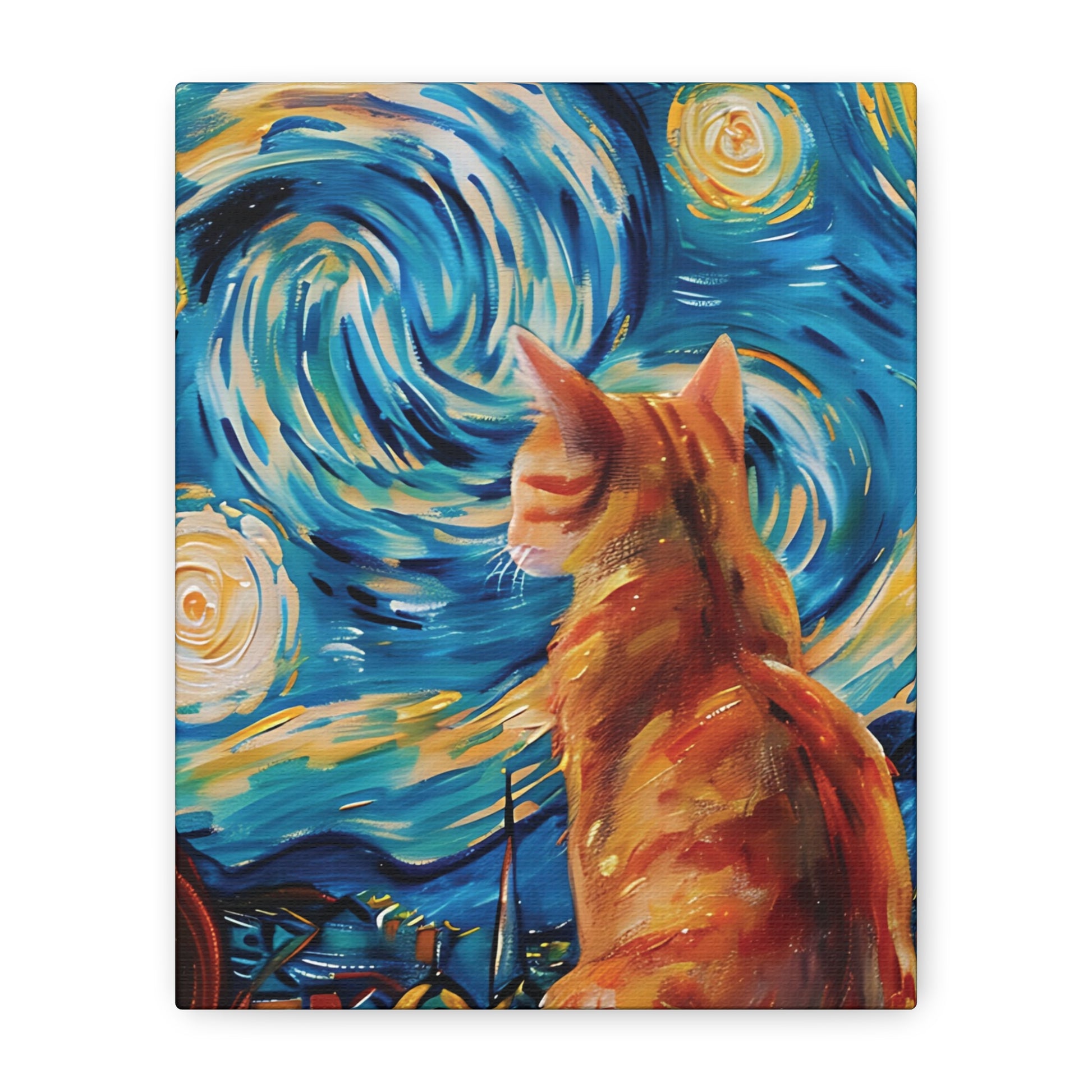 Golden Starry Cat Canvas Wall Art Vertical - Canvasses