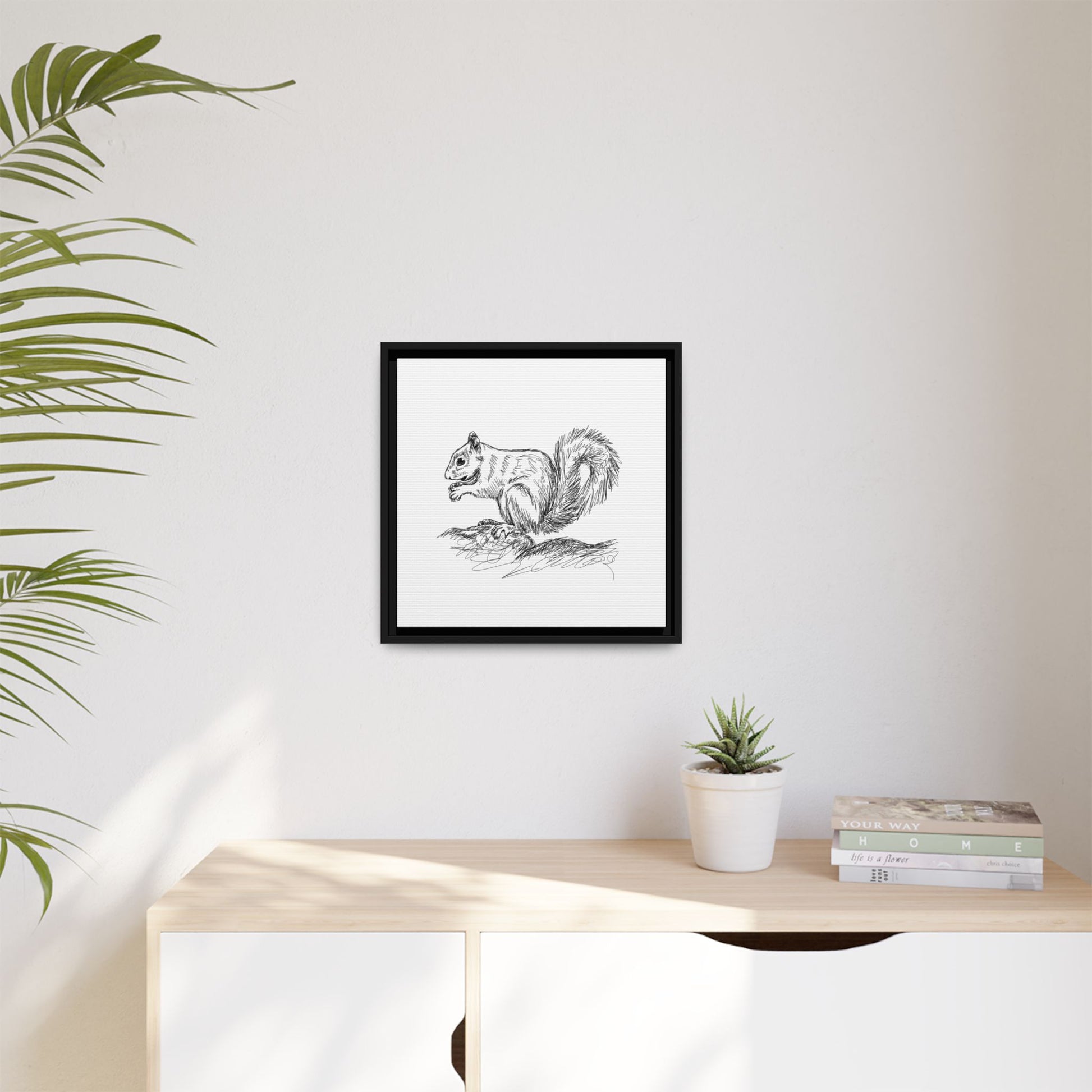 Squirrel Sketch Framed Canvas Wall Art Square - Canvasses