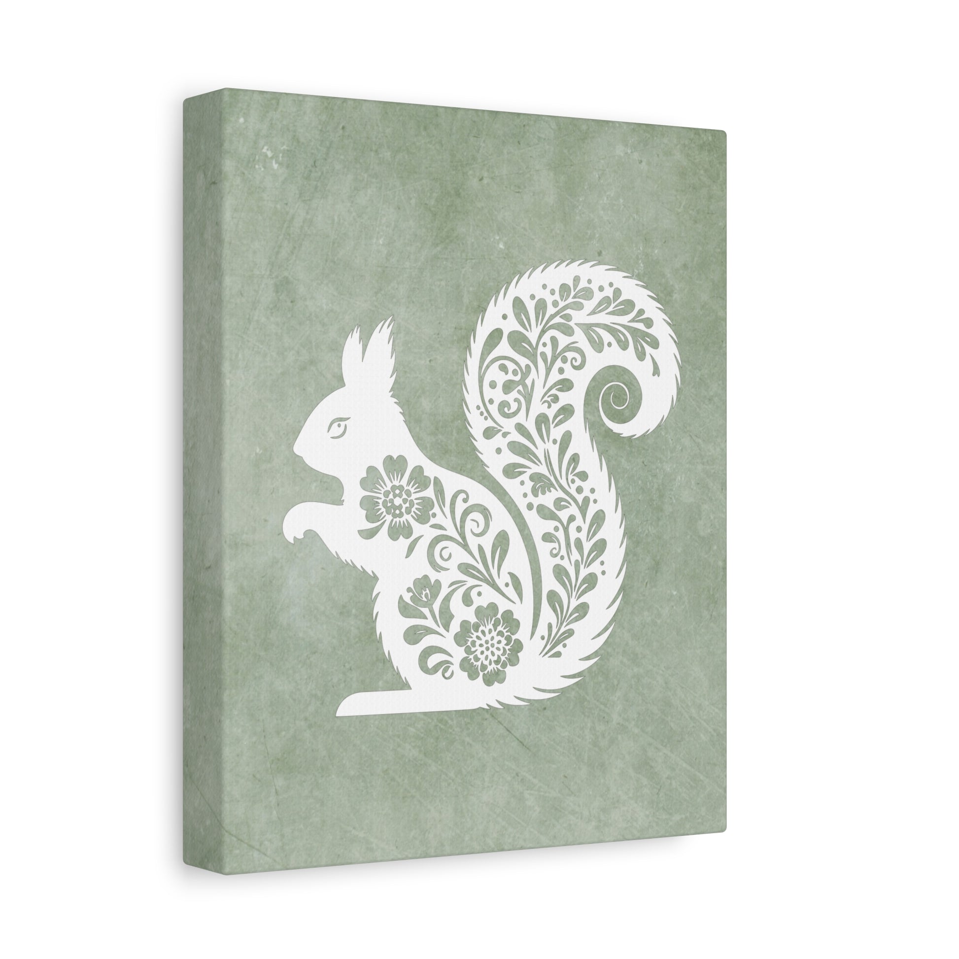 Silhouette Floral Squirrel Canvas Wall Art Vertical - Canvasses