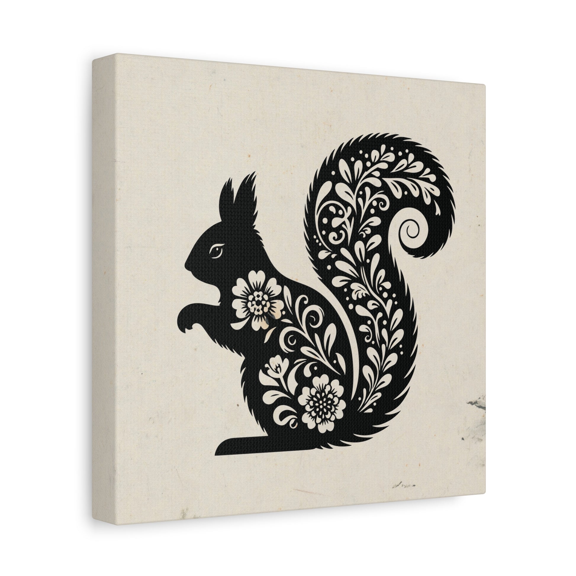 Floral Squirrel Silhouette Canvas Wall Art Square - Canvasses