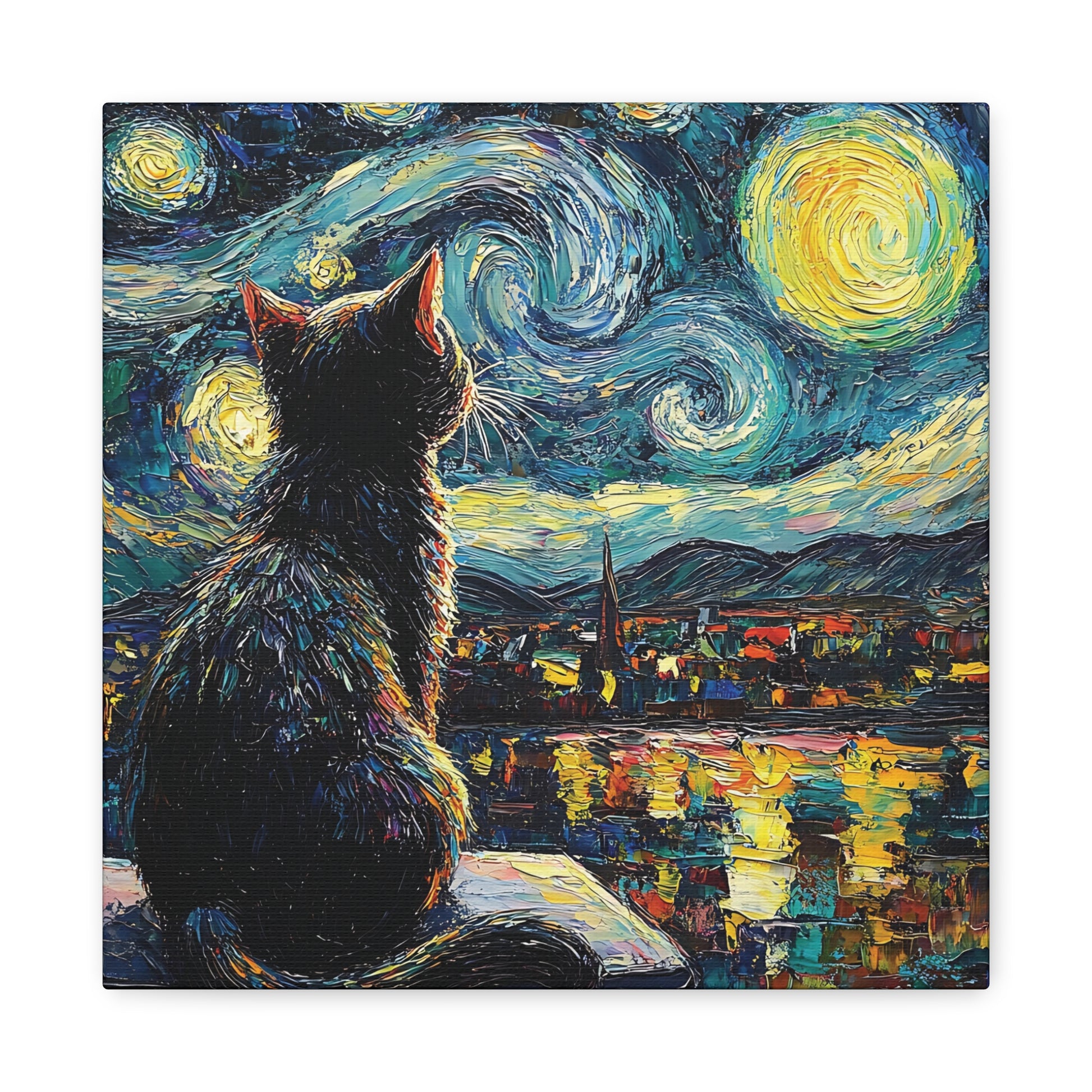 Starry Cat Canvas Wall Art Square - Canvasses