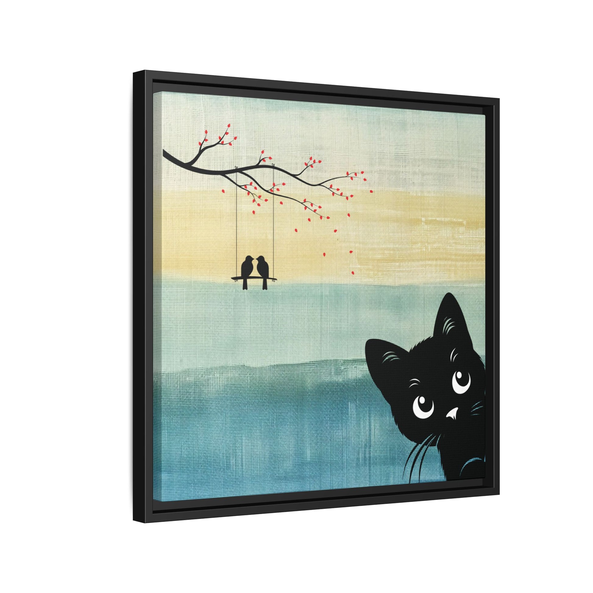 Peekaboo Cat Framed Canvas Wall Art Square - Canvasses