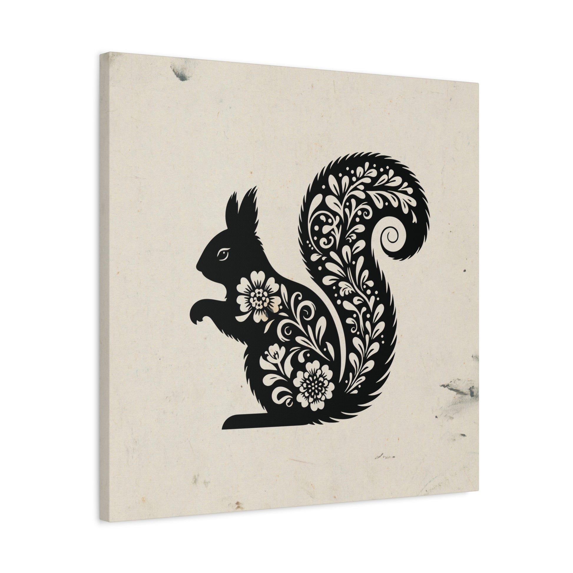 Floral Squirrel Silhouette Canvas Wall Art Square - Canvasses