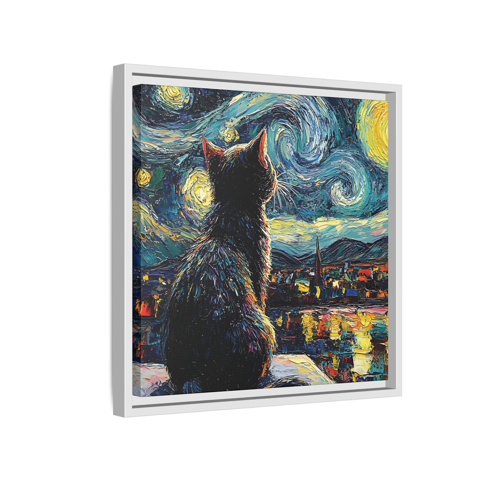 Starry Cat Framed Canvas Wall Art Square - Canvasses