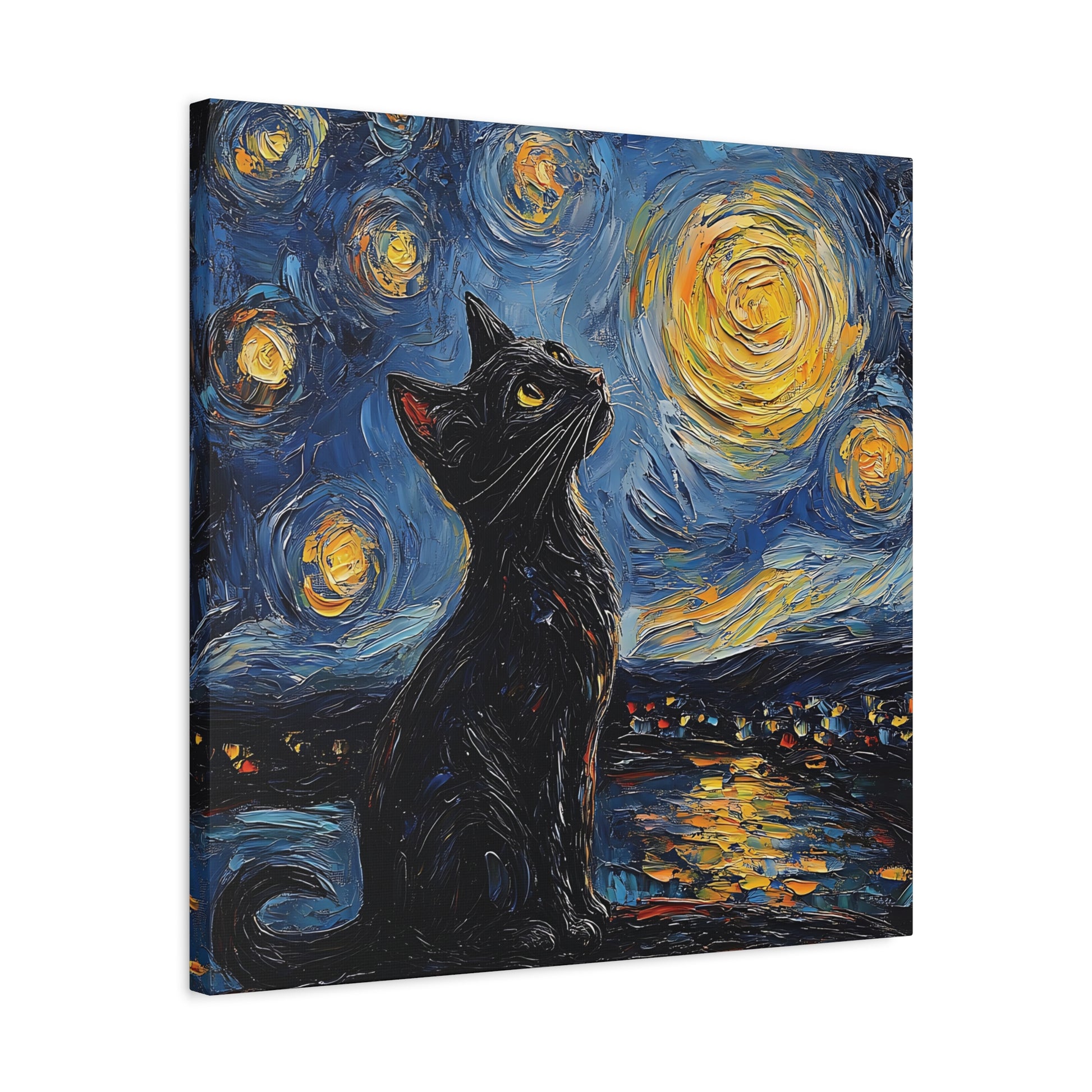 Black Starry Cat Canvas Wall Art Square - Canvasses