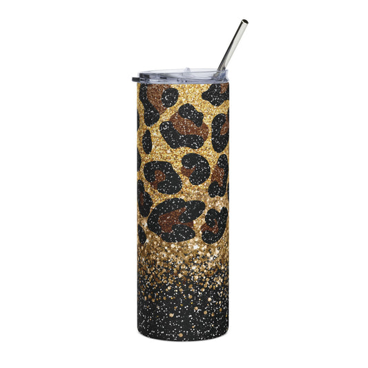 Gold Glitter Leopard 20 oz Skinny Tumbler - Canvasses