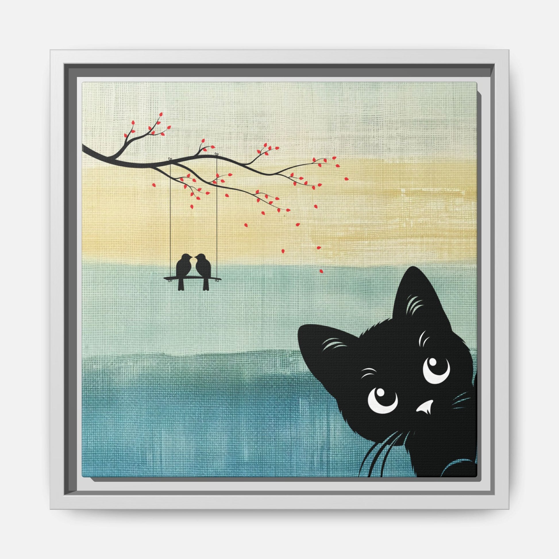 Peekaboo Cat Framed Canvas Wall Art Square - Canvasses