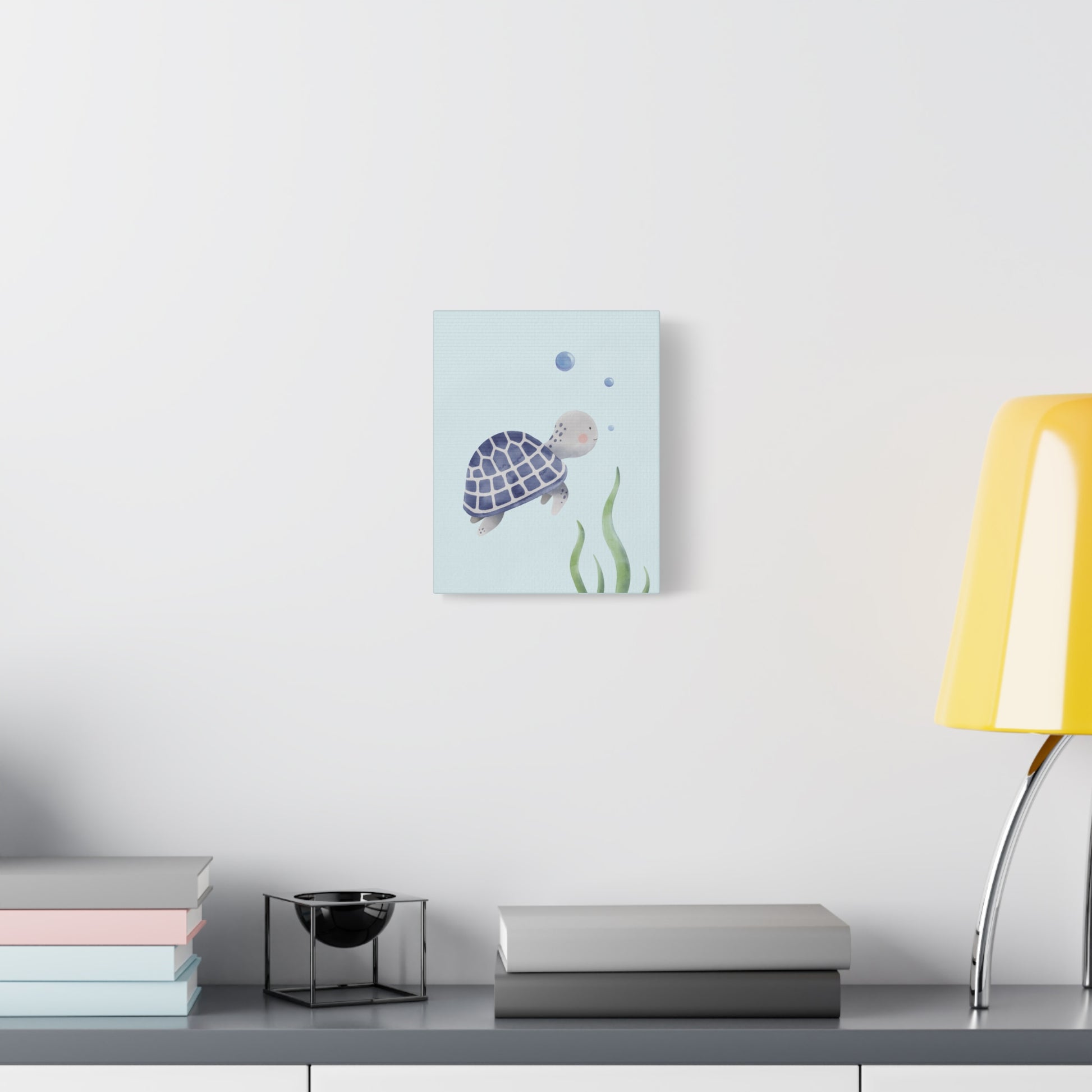 Watercolor Turtle Blue Canvas Wall Art Vertical - Canvasses