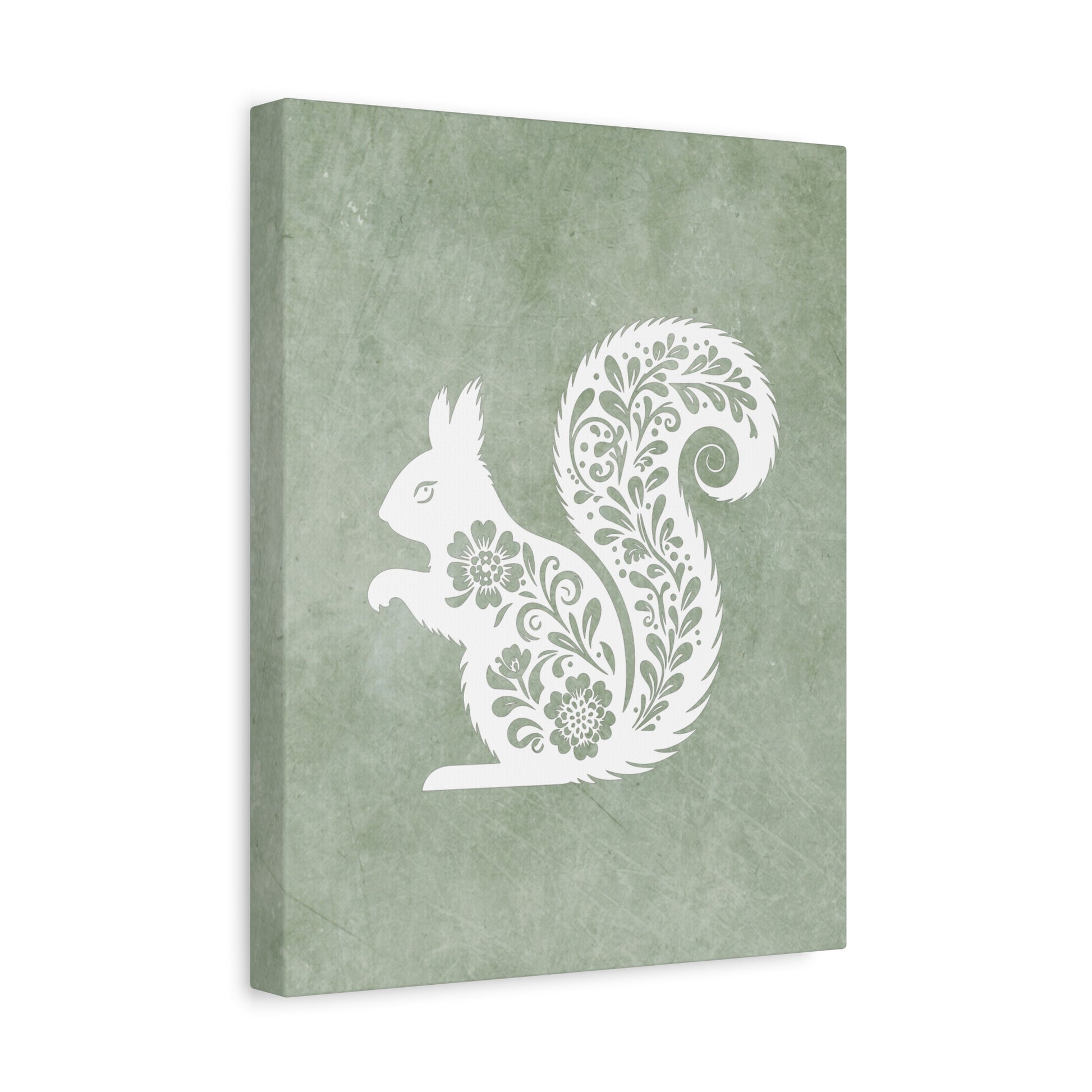 Silhouette Floral Squirrel Canvas Wall Art Vertical - Canvasses