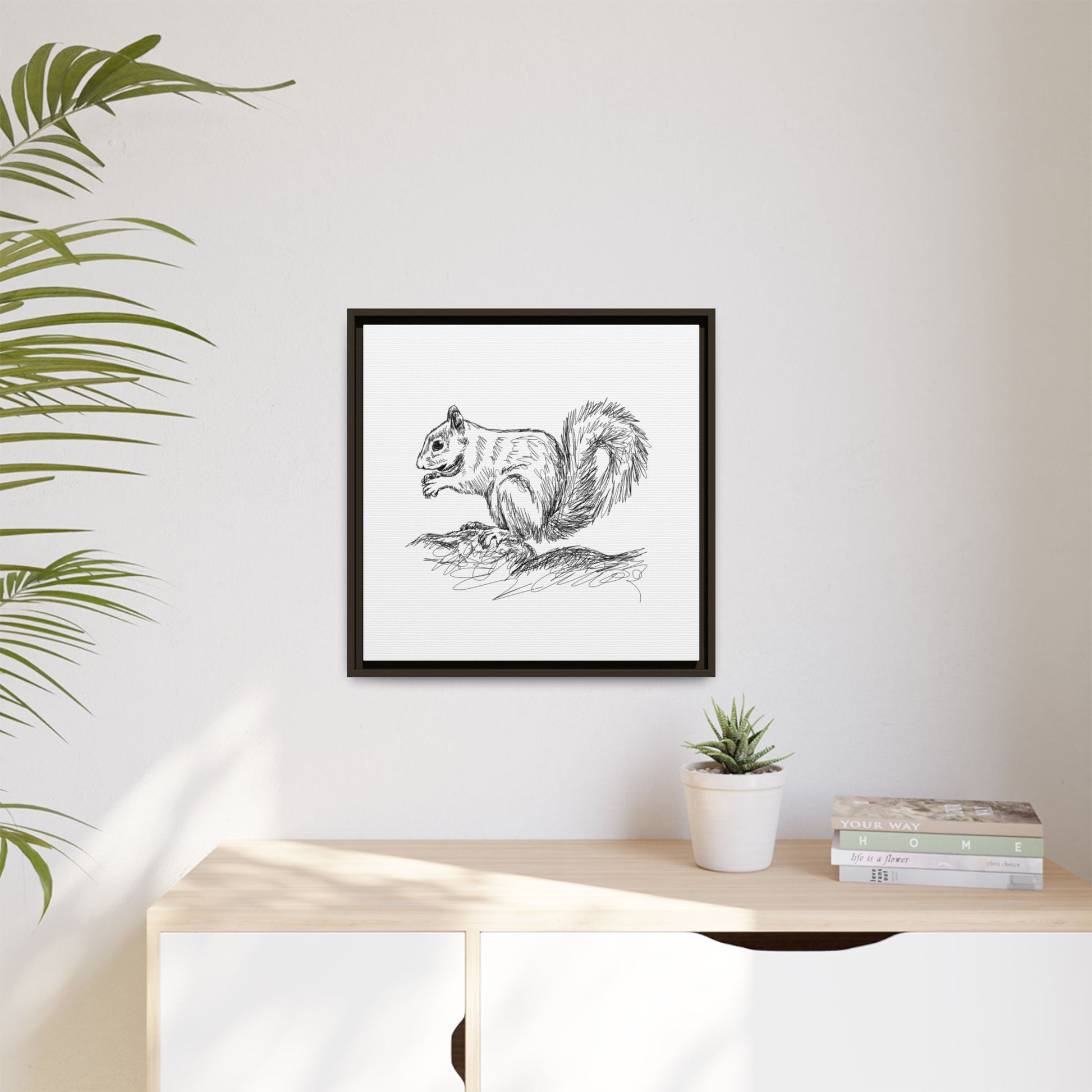 Squirrel Sketch Framed Canvas Wall Art Square - Canvasses