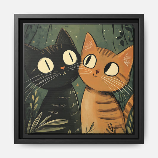 Cats in Love Framed Canvas Wall Art Square - Canvasses