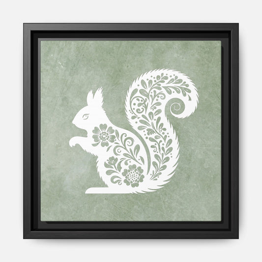 Silhouette Floral Squirrel Framed Canvas Wall Art Square - Canvasses