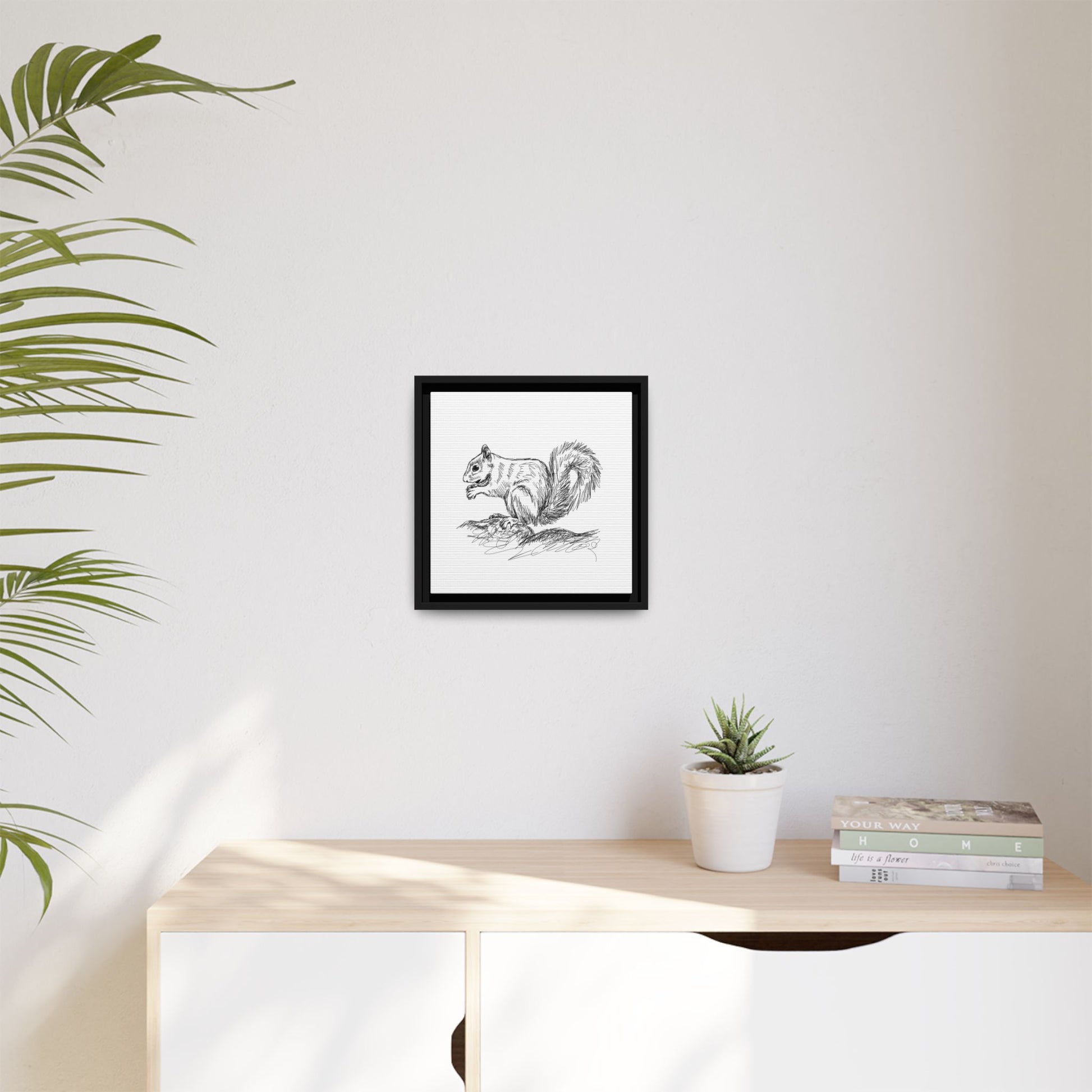 Squirrel Sketch Framed Canvas Wall Art Square - Canvasses