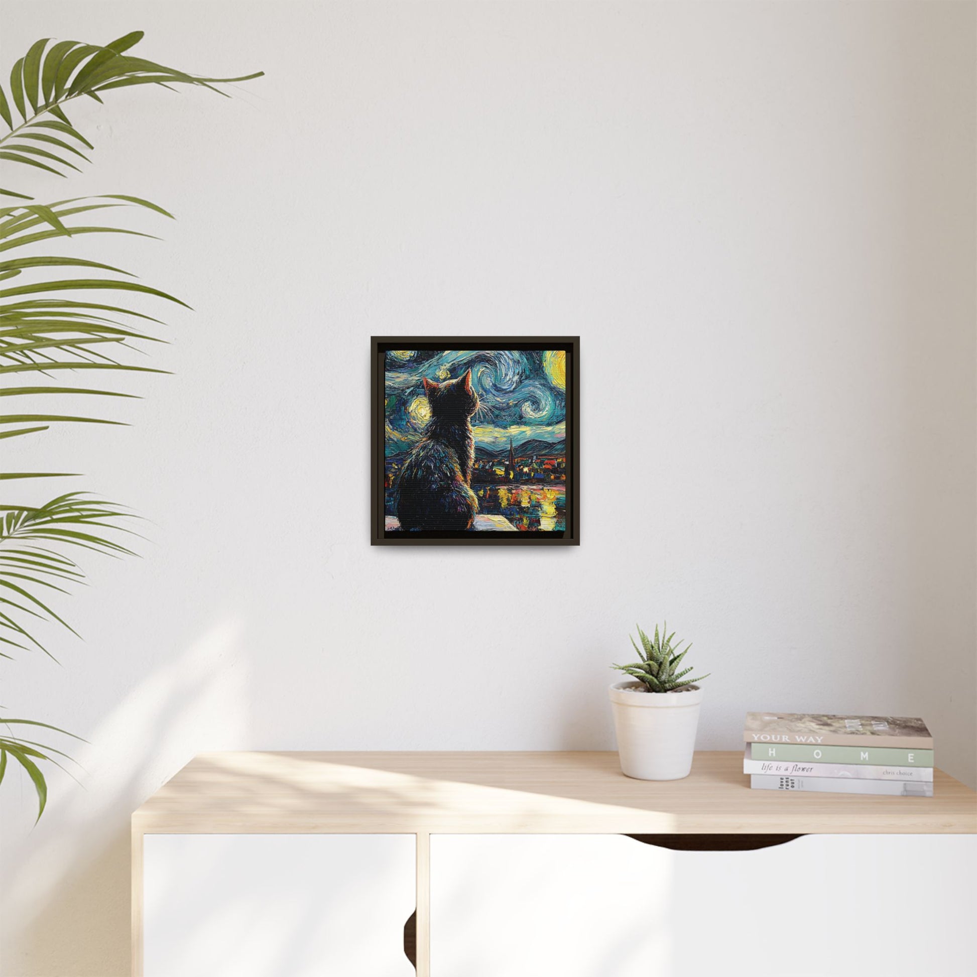 Starry Cat Framed Canvas Wall Art Square - Canvasses