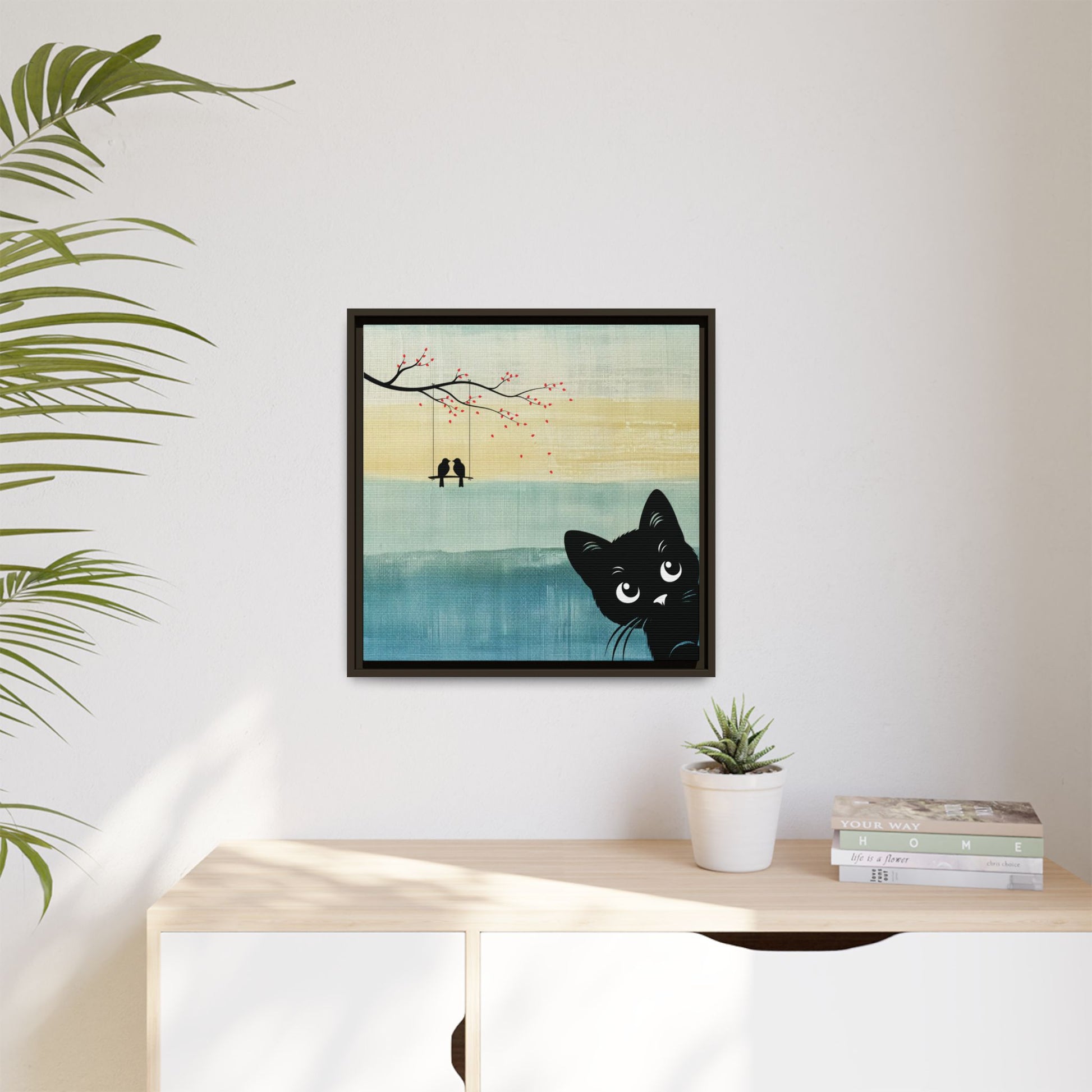 Peekaboo Cat Framed Canvas Wall Art Square - Canvasses