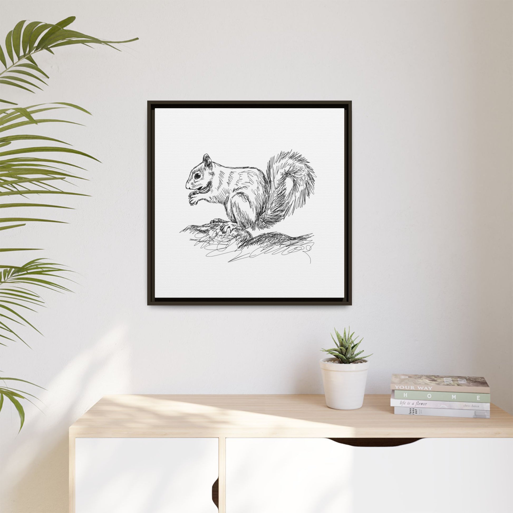 Squirrel Sketch Framed Canvas Wall Art Square - Canvasses