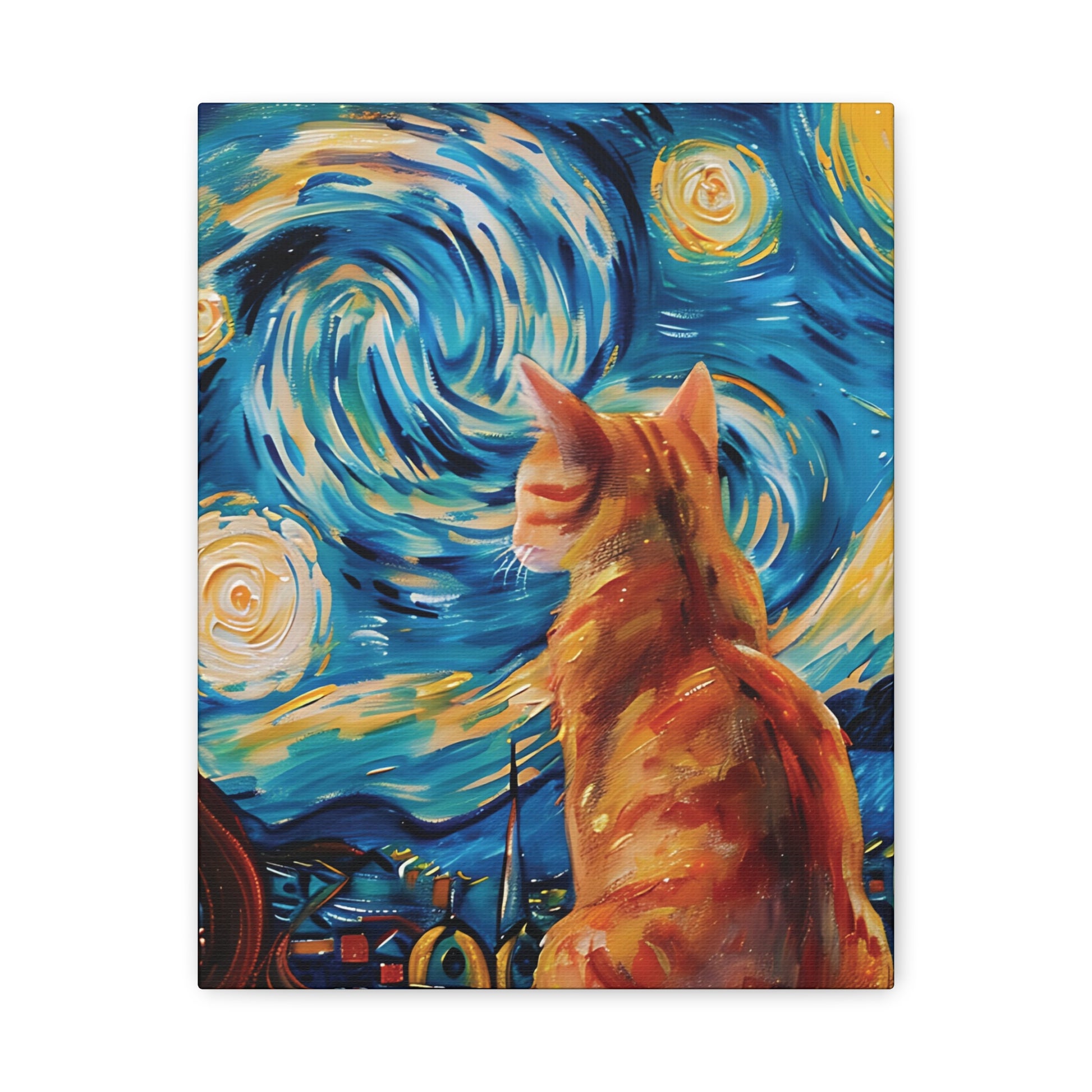 Golden Starry Cat Canvas Wall Art Vertical - Canvasses