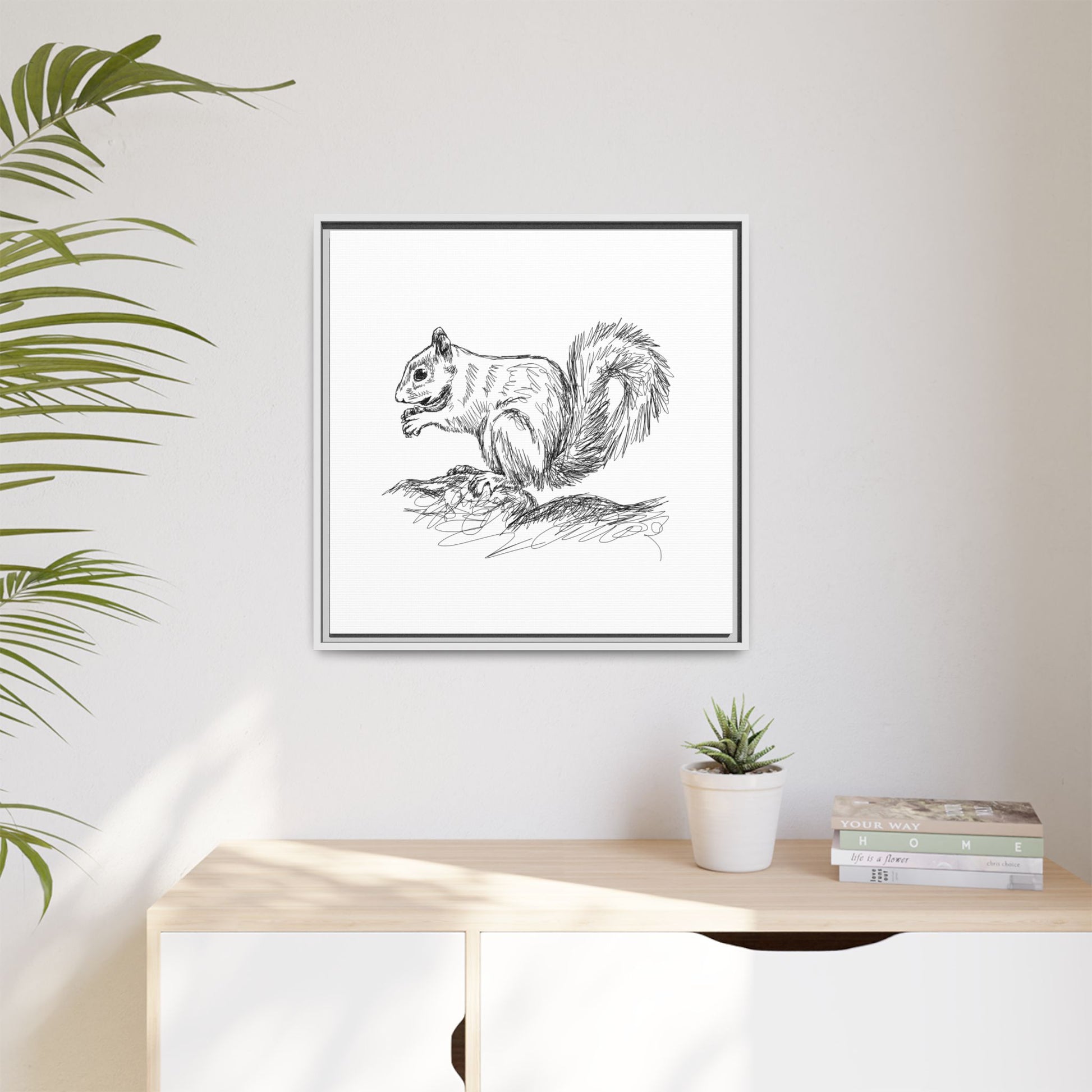 Squirrel Sketch Framed Canvas Wall Art Square - Canvasses