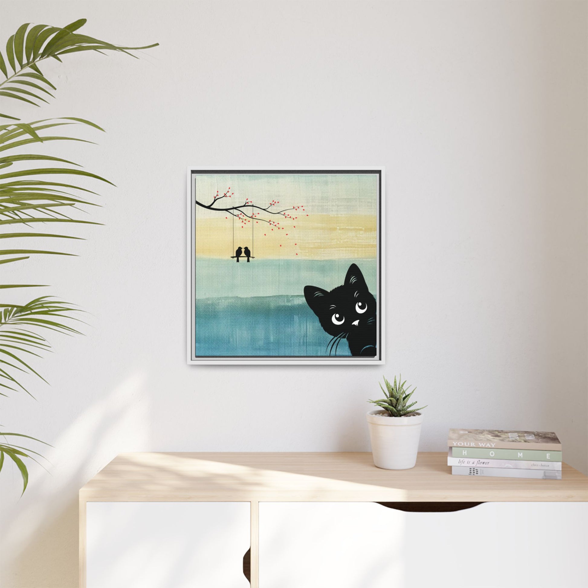 Peekaboo Cat Framed Canvas Wall Art Square - Canvasses