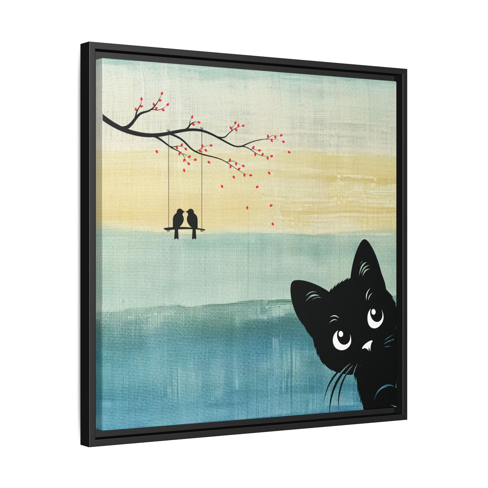 Peekaboo Cat Framed Canvas Wall Art Square - Canvasses