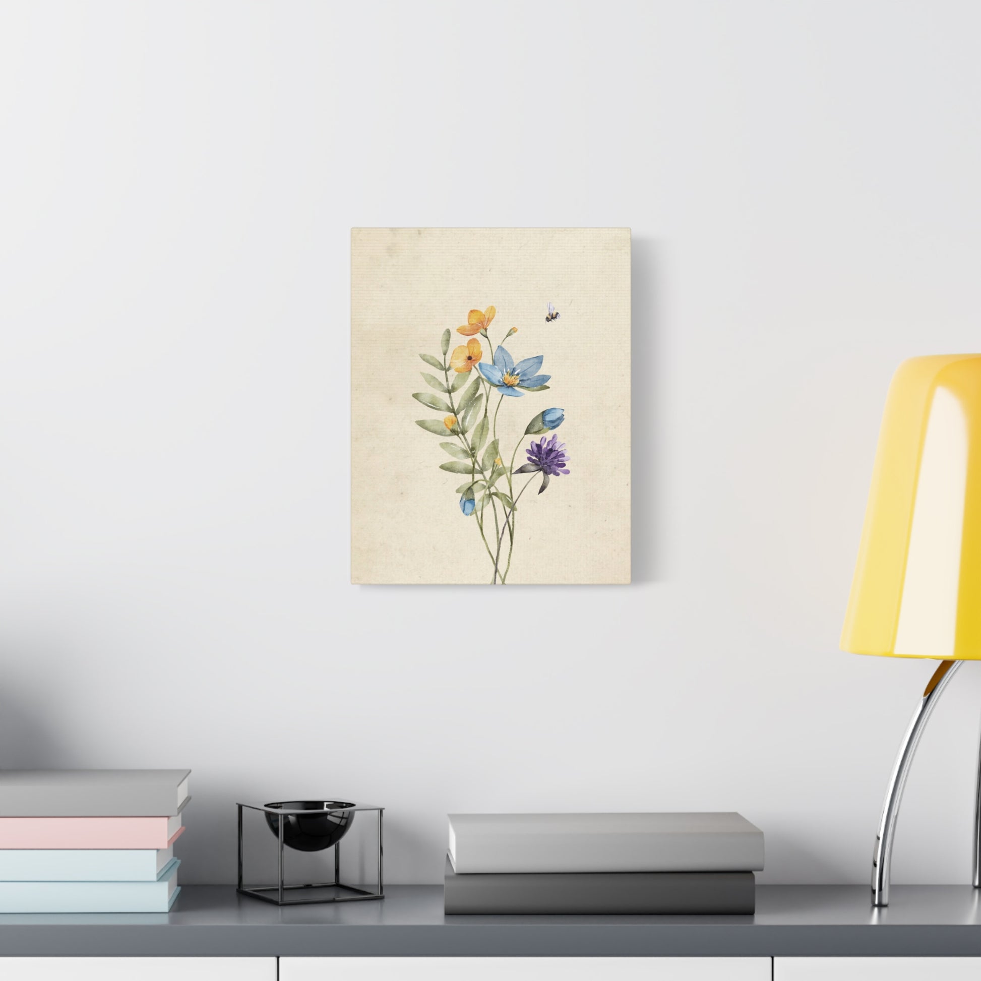 Vintage Wildflower Bee Canvas Wall Art Vertical - Canvasses