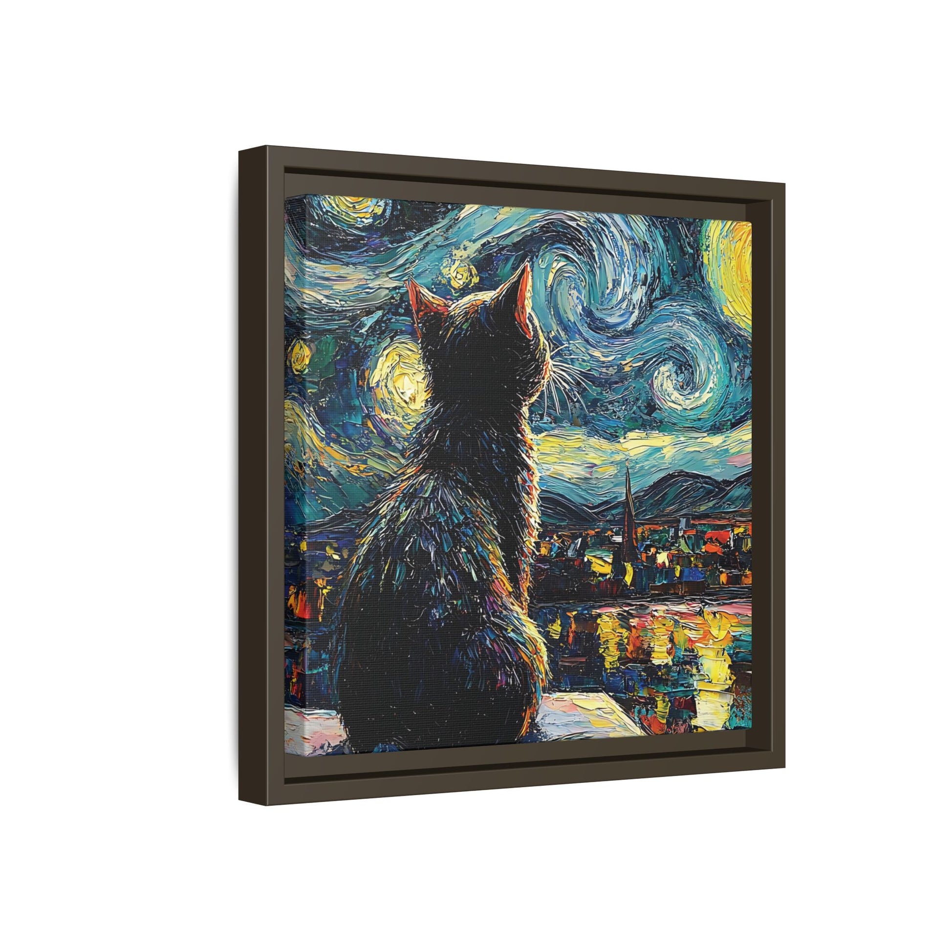 Starry Cat Framed Canvas Wall Art Square - Canvasses