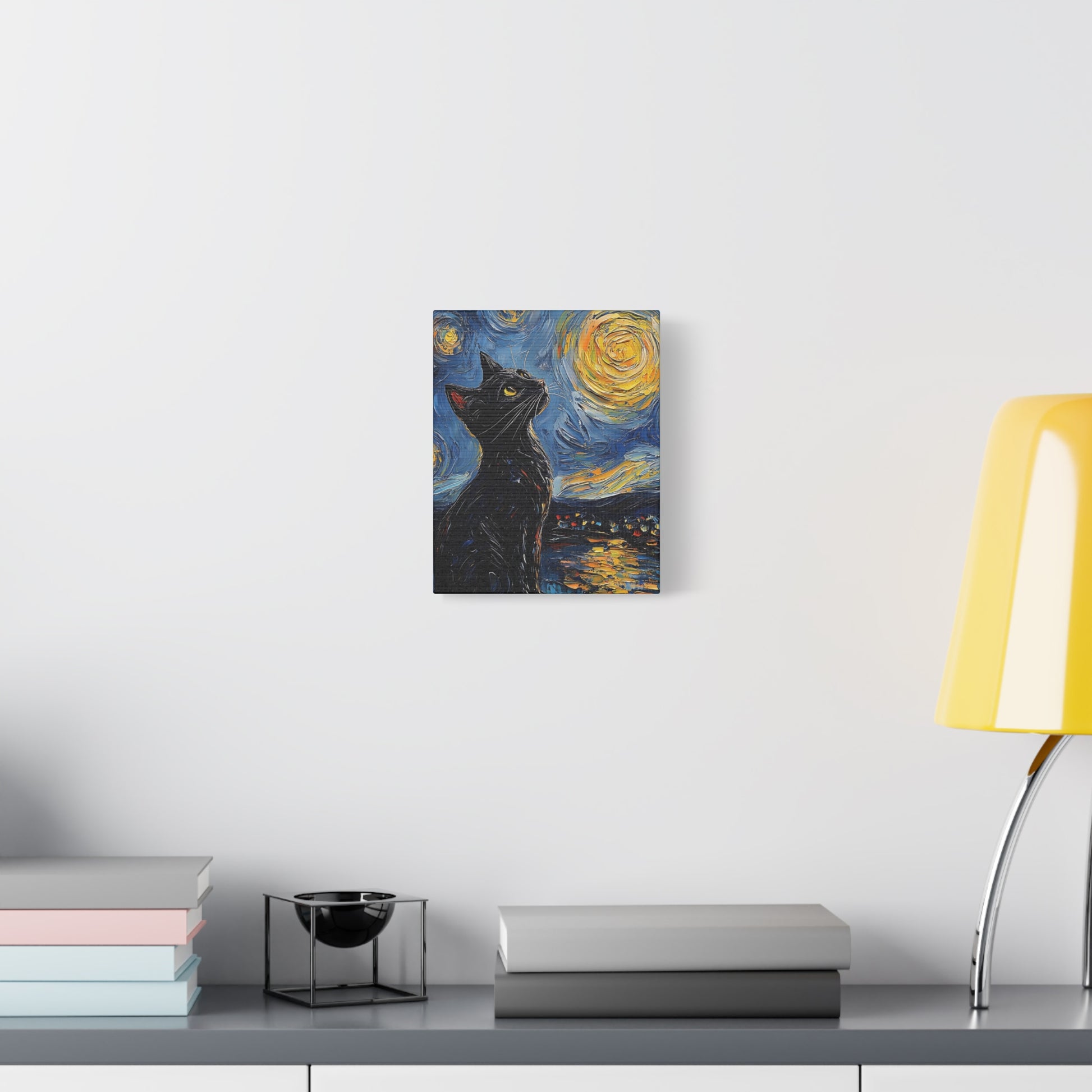 Black Starry Cat Canvas Wall Art Vertical - Canvasses
