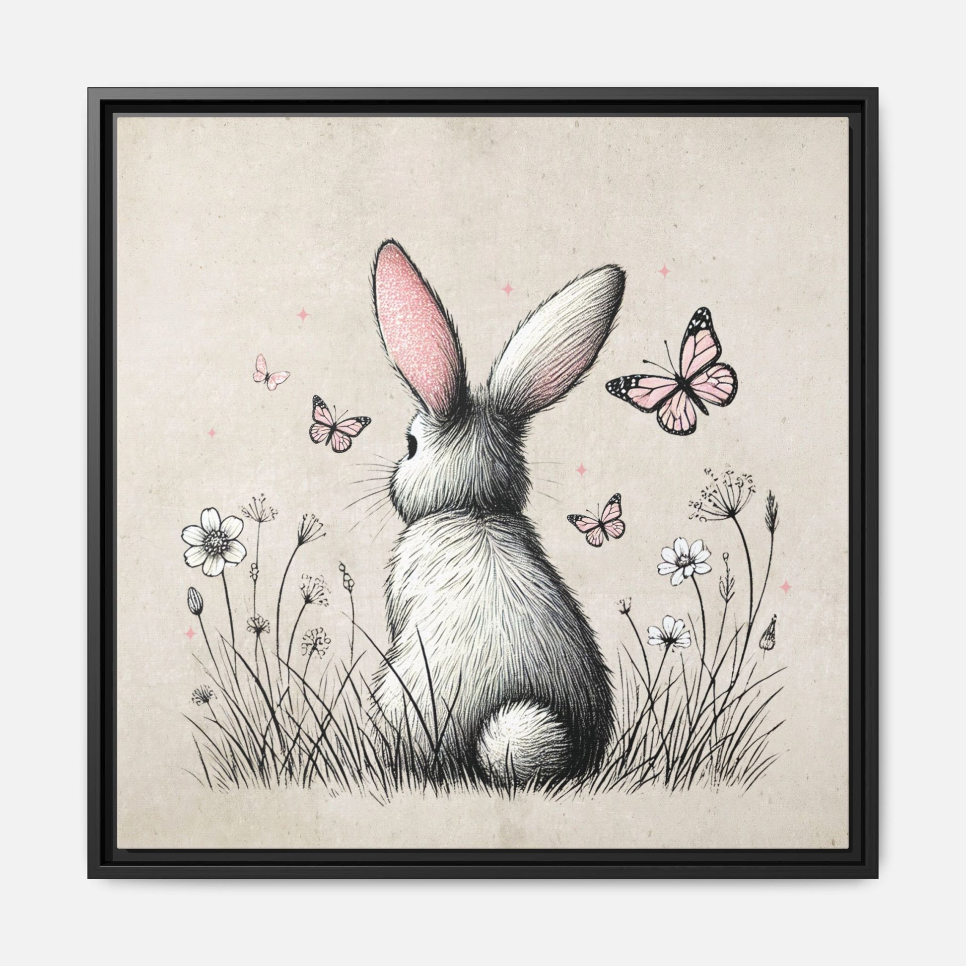Bunny Playground Framed Canvas Wall Art Square - Canvasses