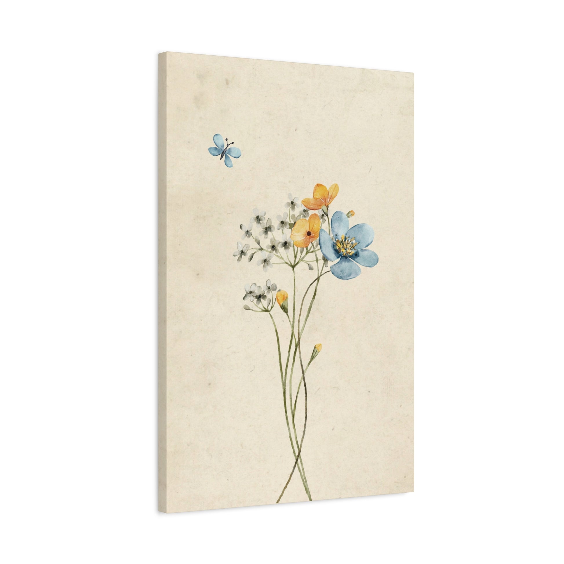 Vintage Wildflower Butterfly Canvas Wall Art Vertical - Canvasses