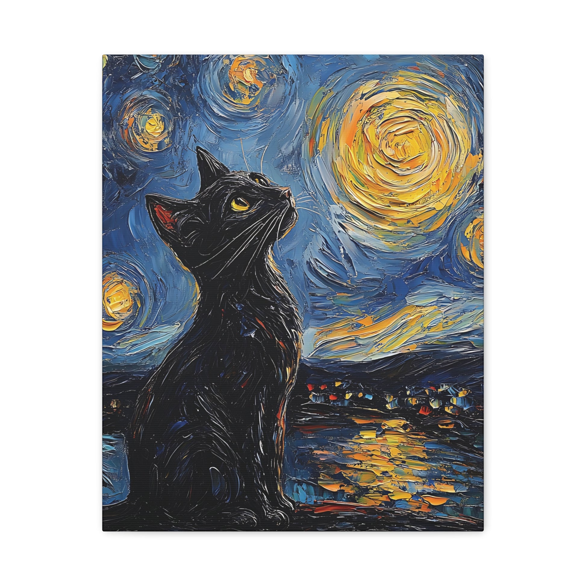 Black Starry Cat Canvas Wall Art Vertical - Canvasses