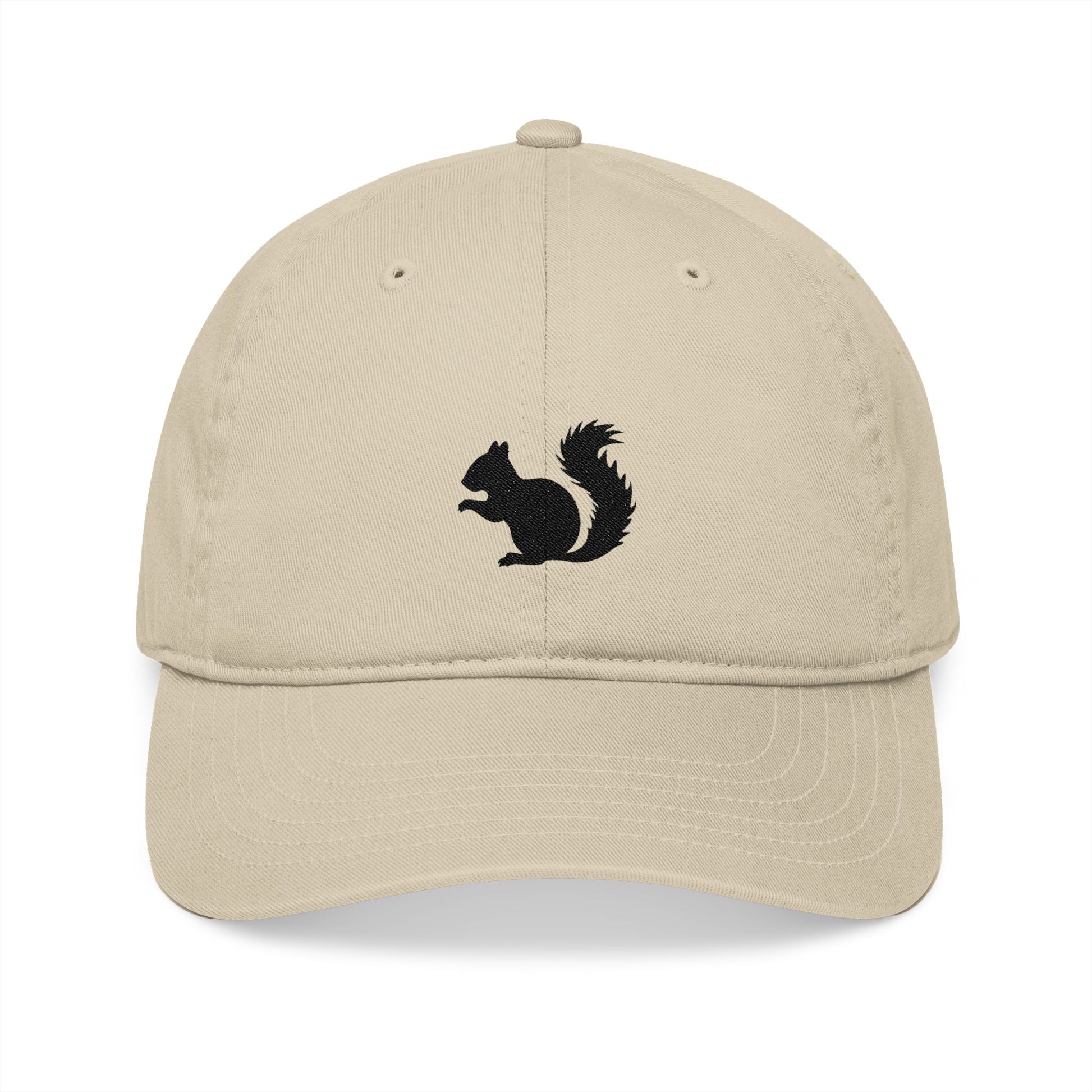 Silhouette Squirrel Embroidery Organic Baseball Cap - Canvasses