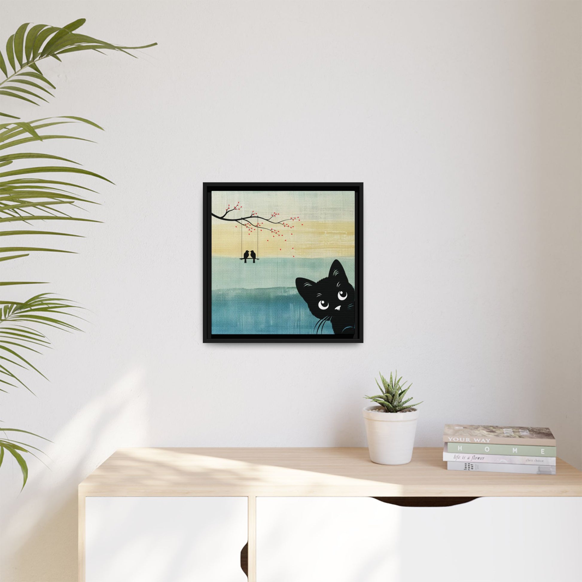 Peekaboo Cat Framed Canvas Wall Art Square - Canvasses