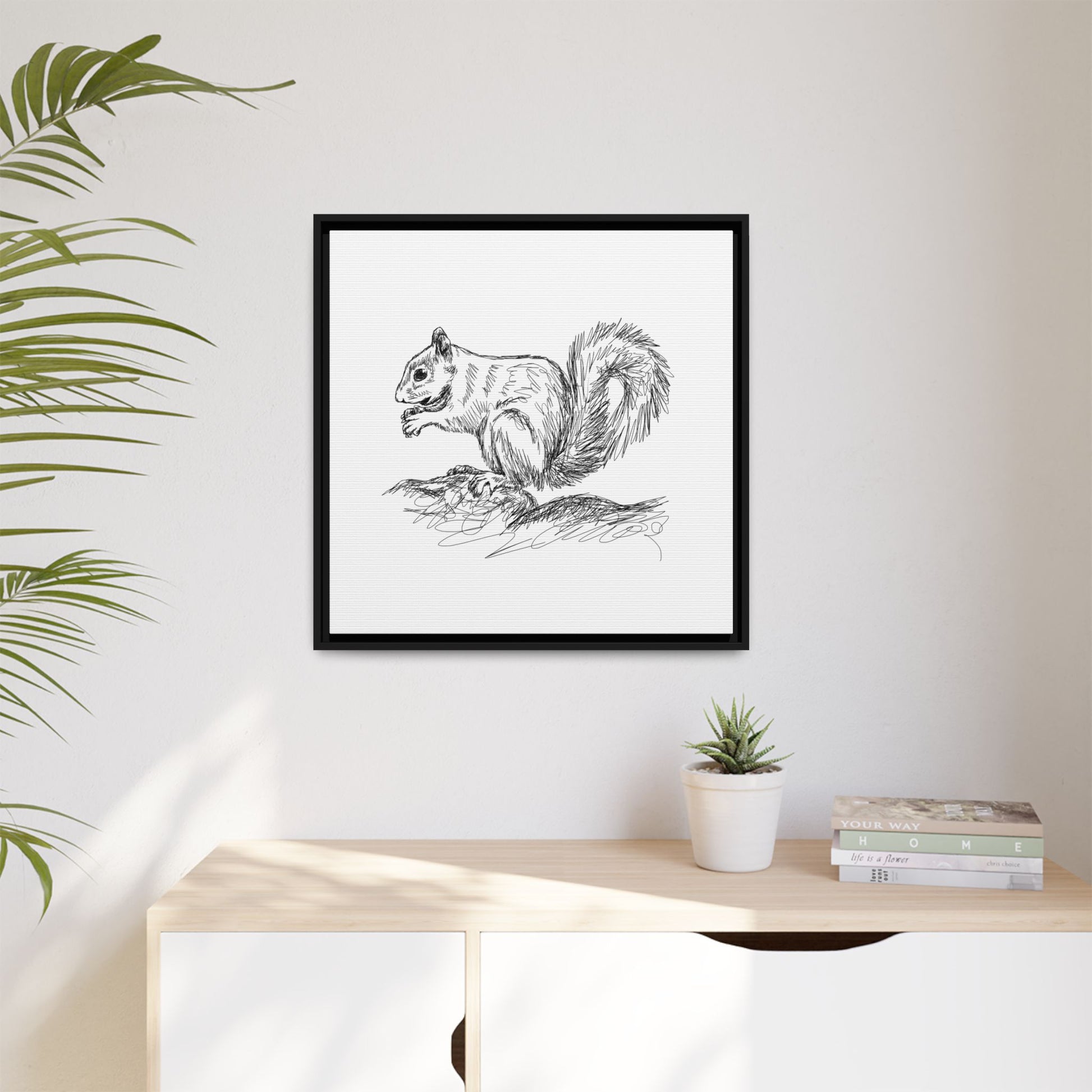 Squirrel Sketch Framed Canvas Wall Art Square - Canvasses