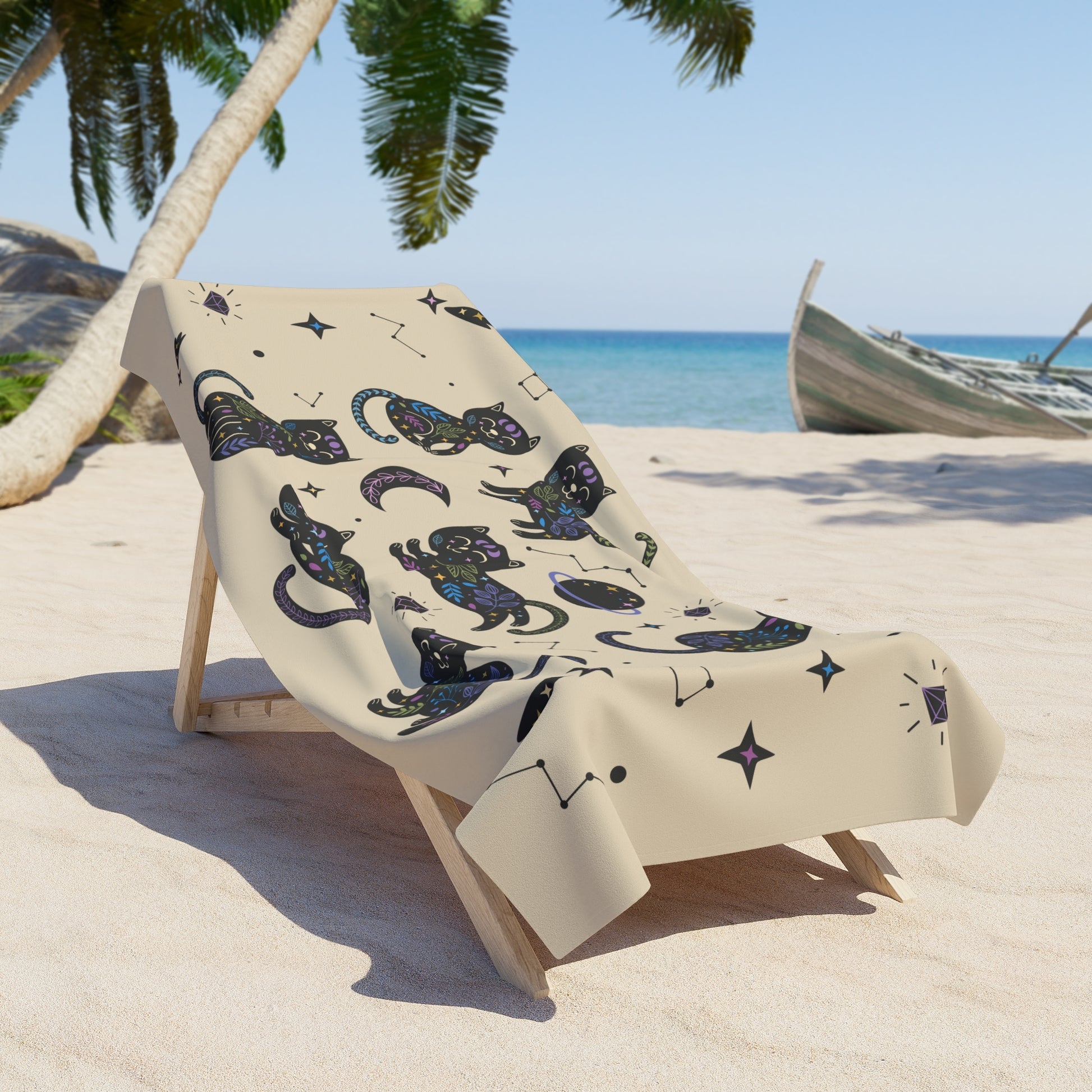 Boho Celestial Cats Oversized Beach Towel - Canvasses