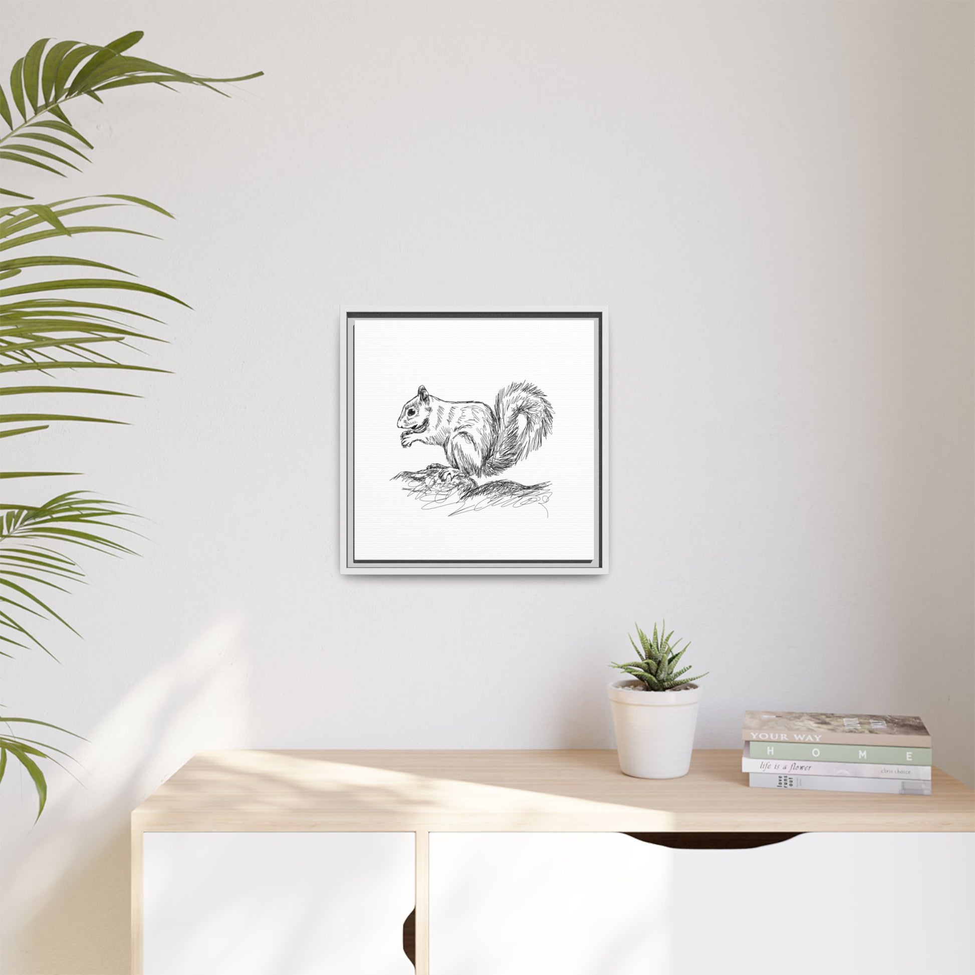 Squirrel Sketch Framed Canvas Wall Art Square - Canvasses