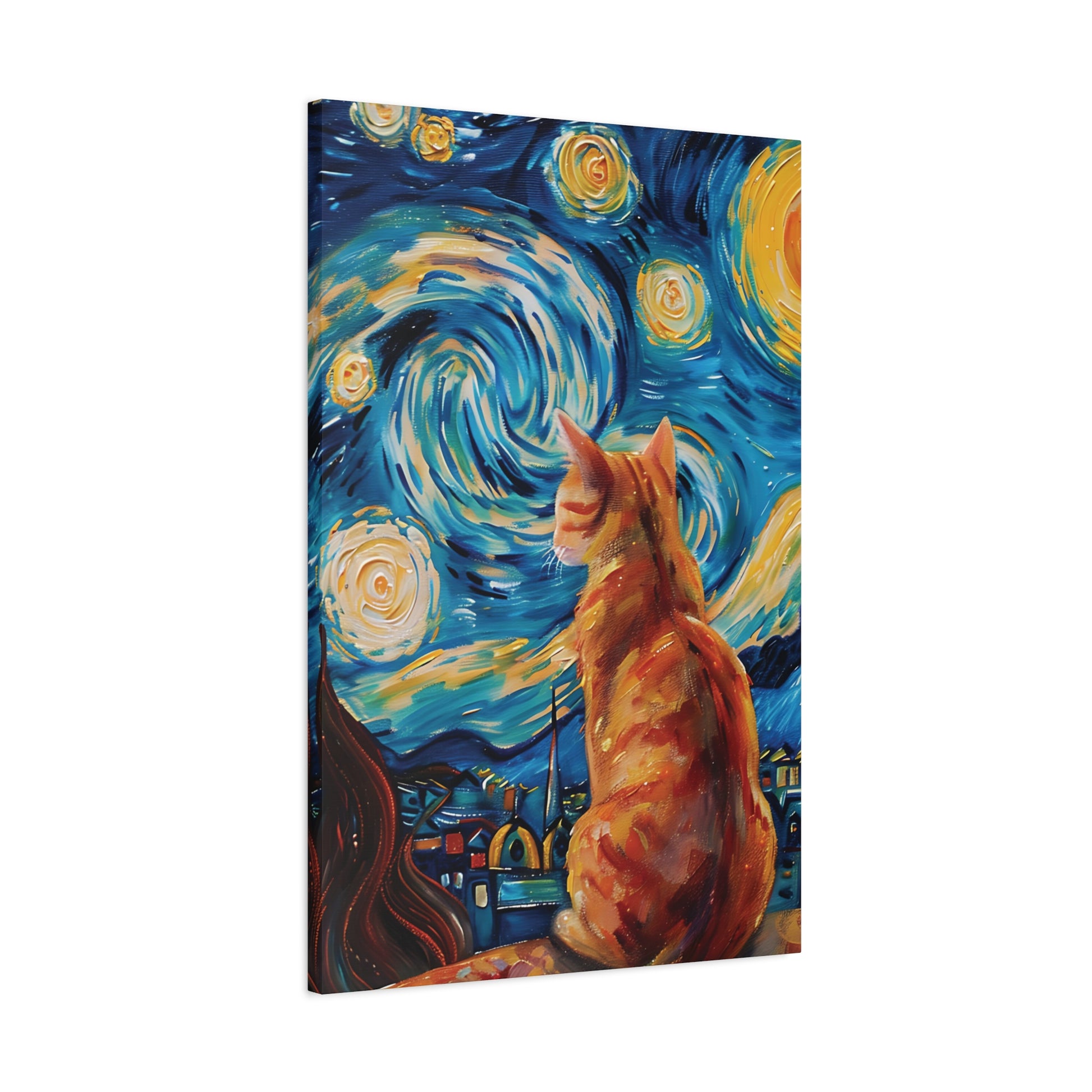 Golden Starry Cat Canvas Wall Art Vertical - Canvasses