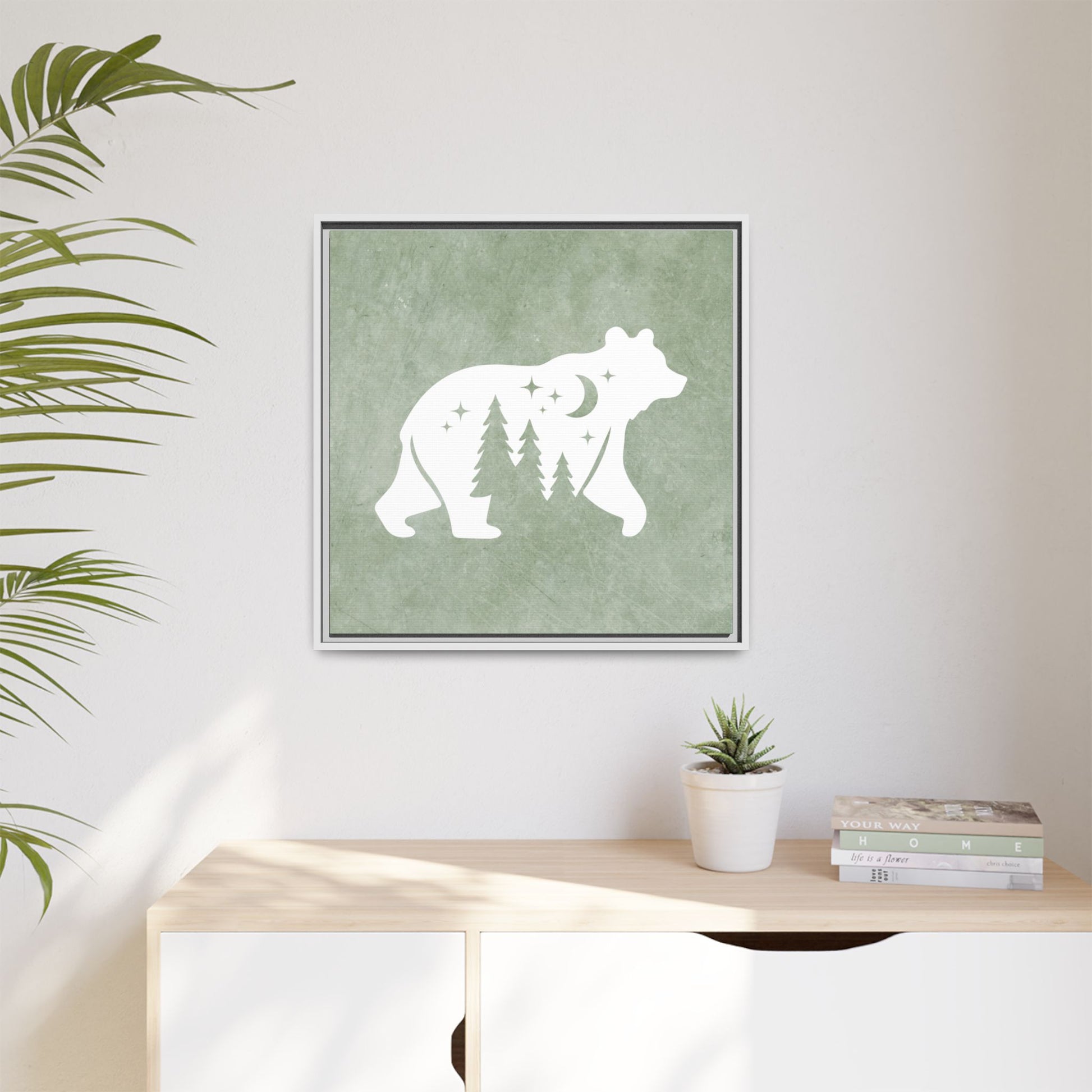 Silhouette Bear Framed Canvas Wall Art Square - Canvasses