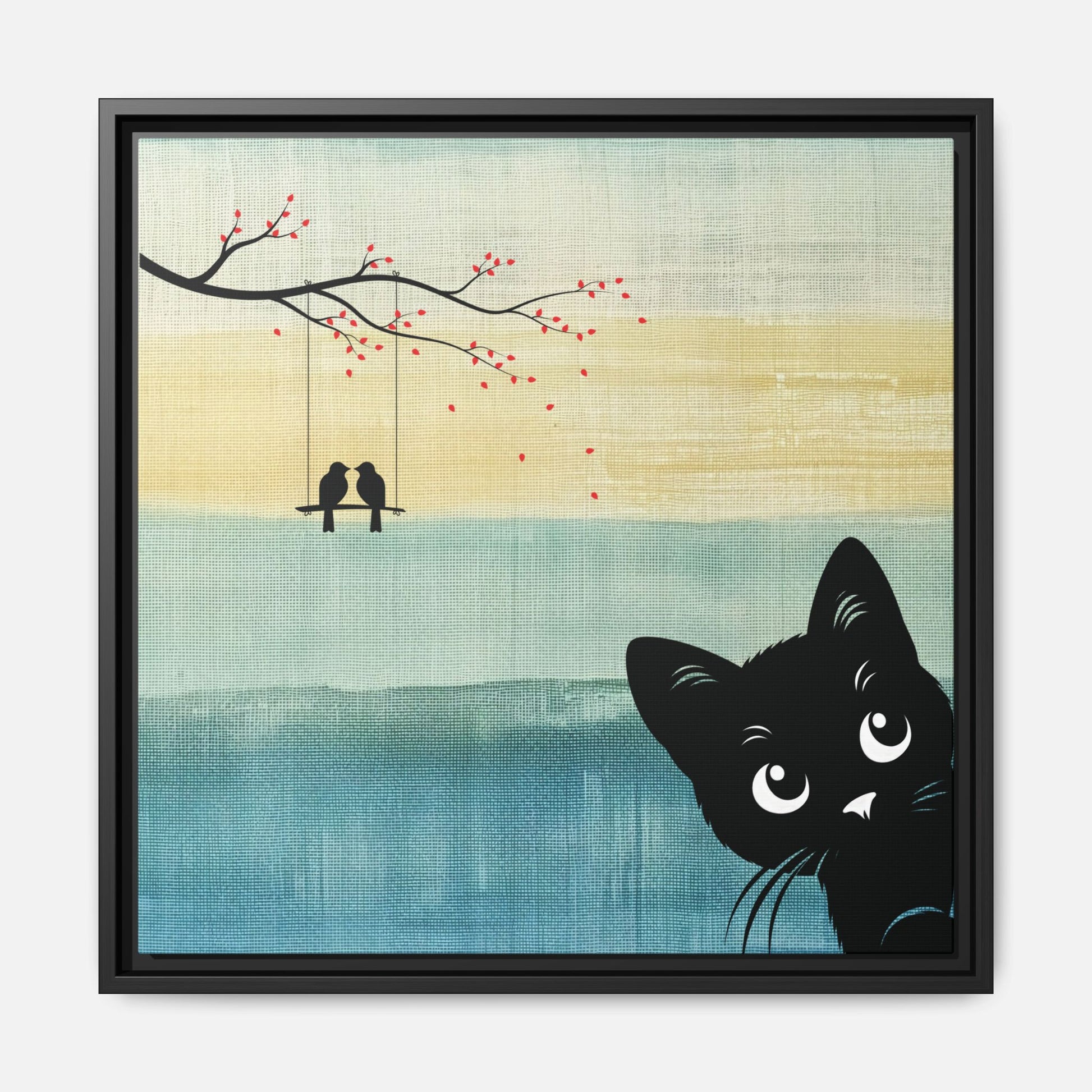 Peekaboo Cat Framed Canvas Wall Art Square - Canvasses