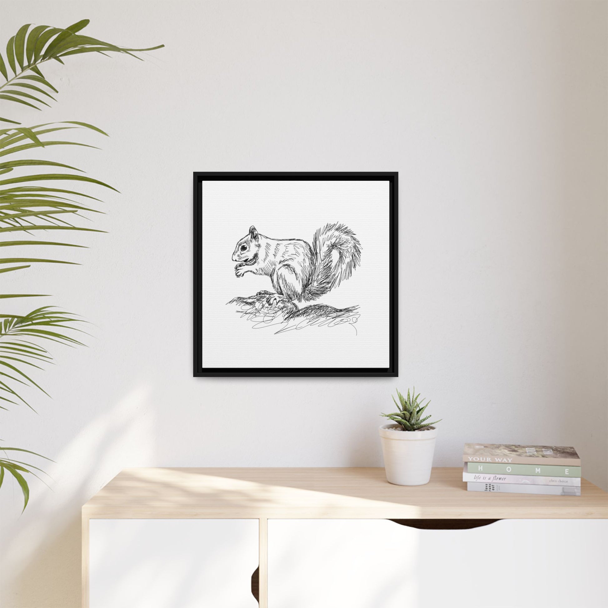 Squirrel Sketch Framed Canvas Wall Art Square - Canvasses