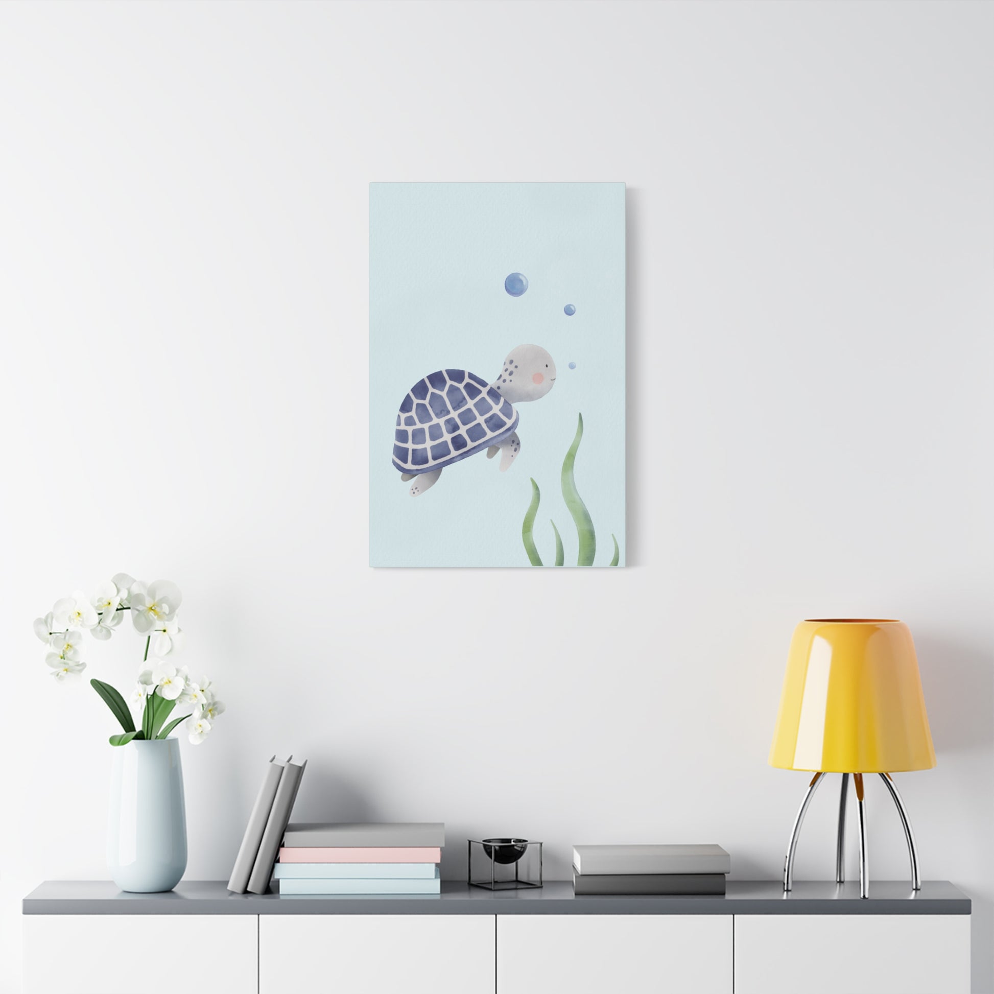 Watercolor Turtle Blue Canvas Wall Art Vertical - Canvasses