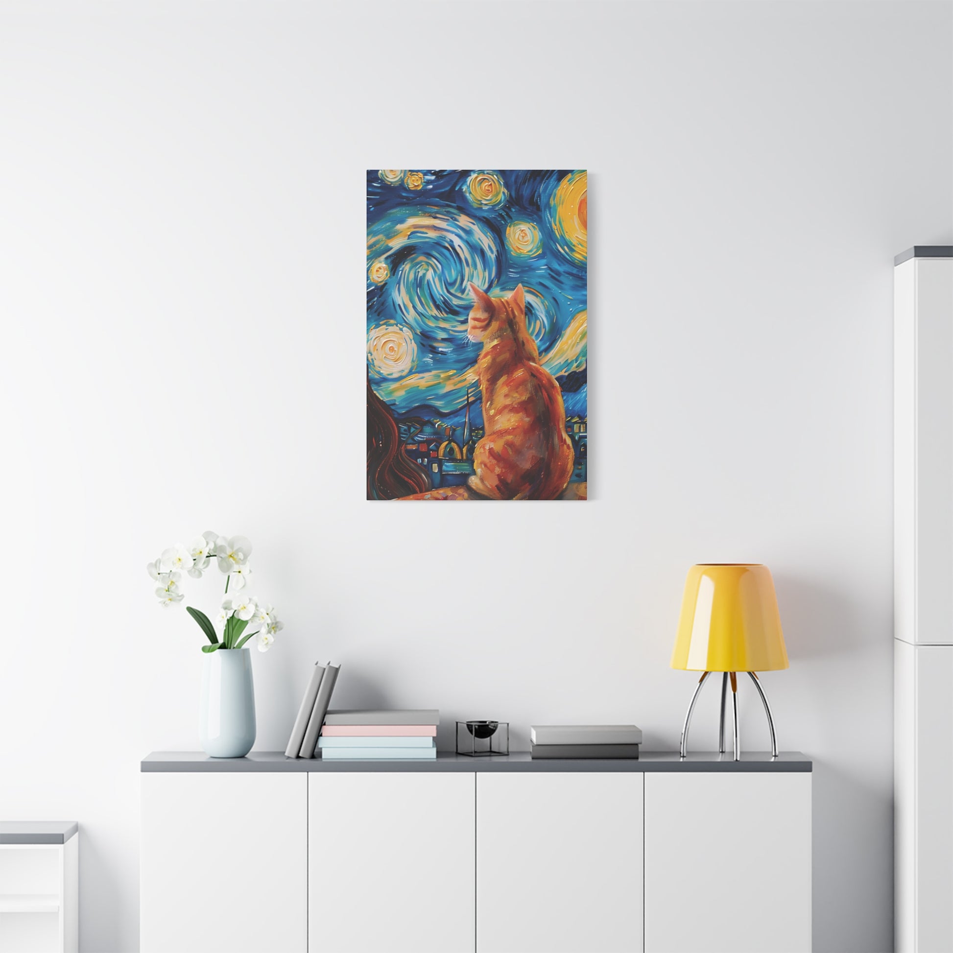Golden Starry Cat Canvas Wall Art Vertical - Canvasses