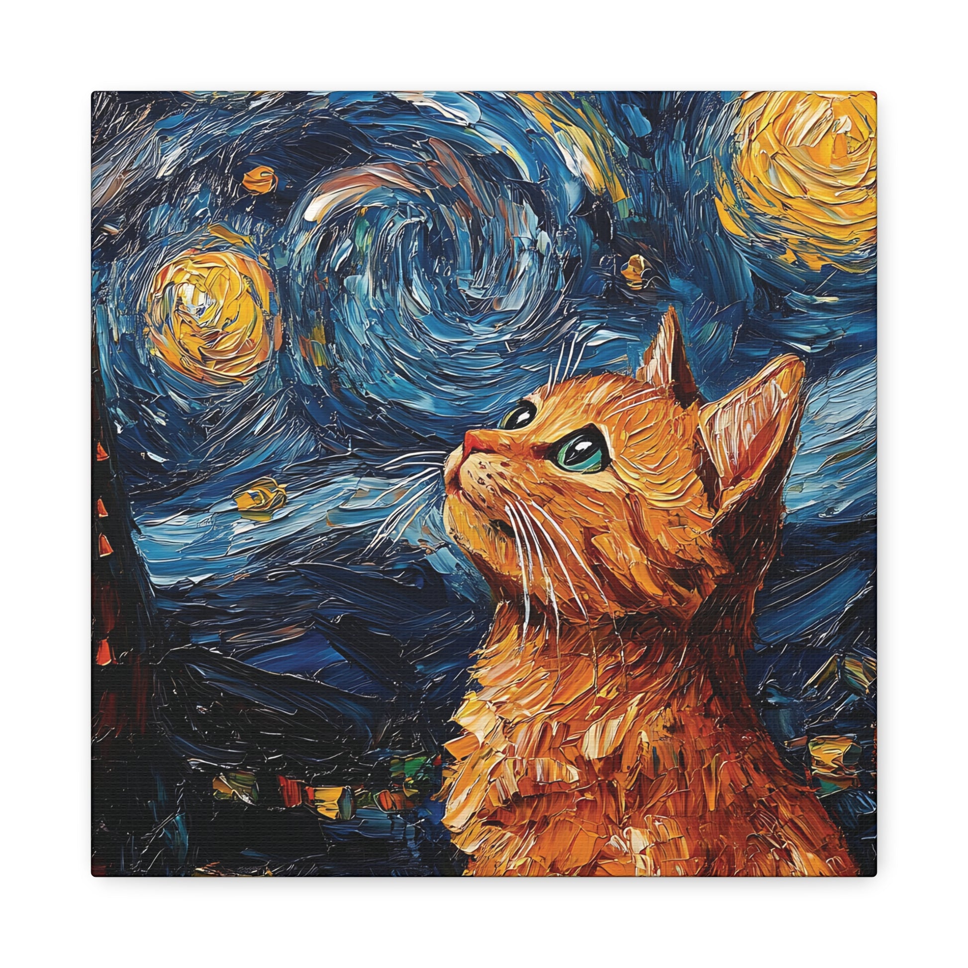 Golden Starry Cat Canvas Wall Art Square - Canvasses