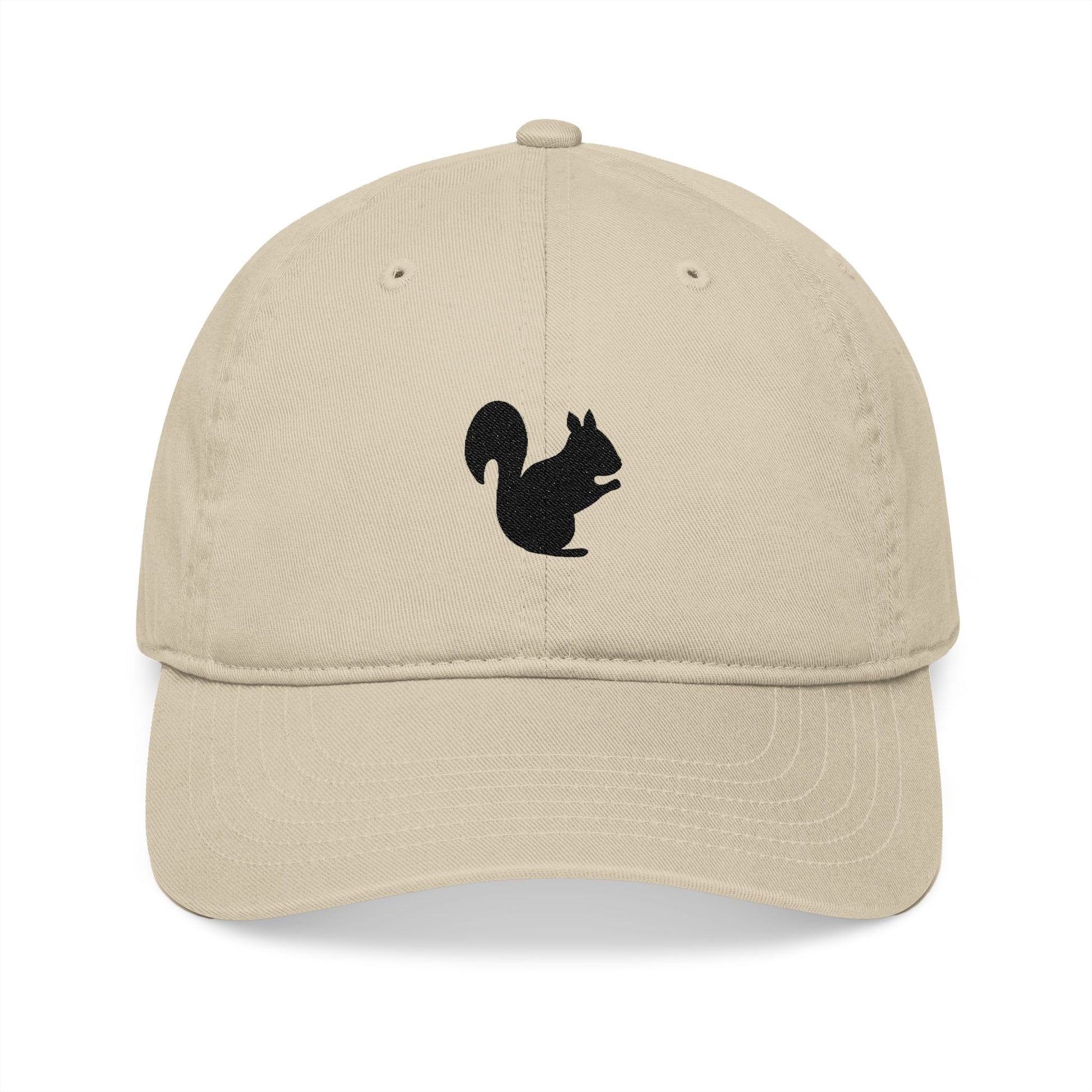 Squirrel Silhouette Embroidery Organic Baseball Cap - Canvasses