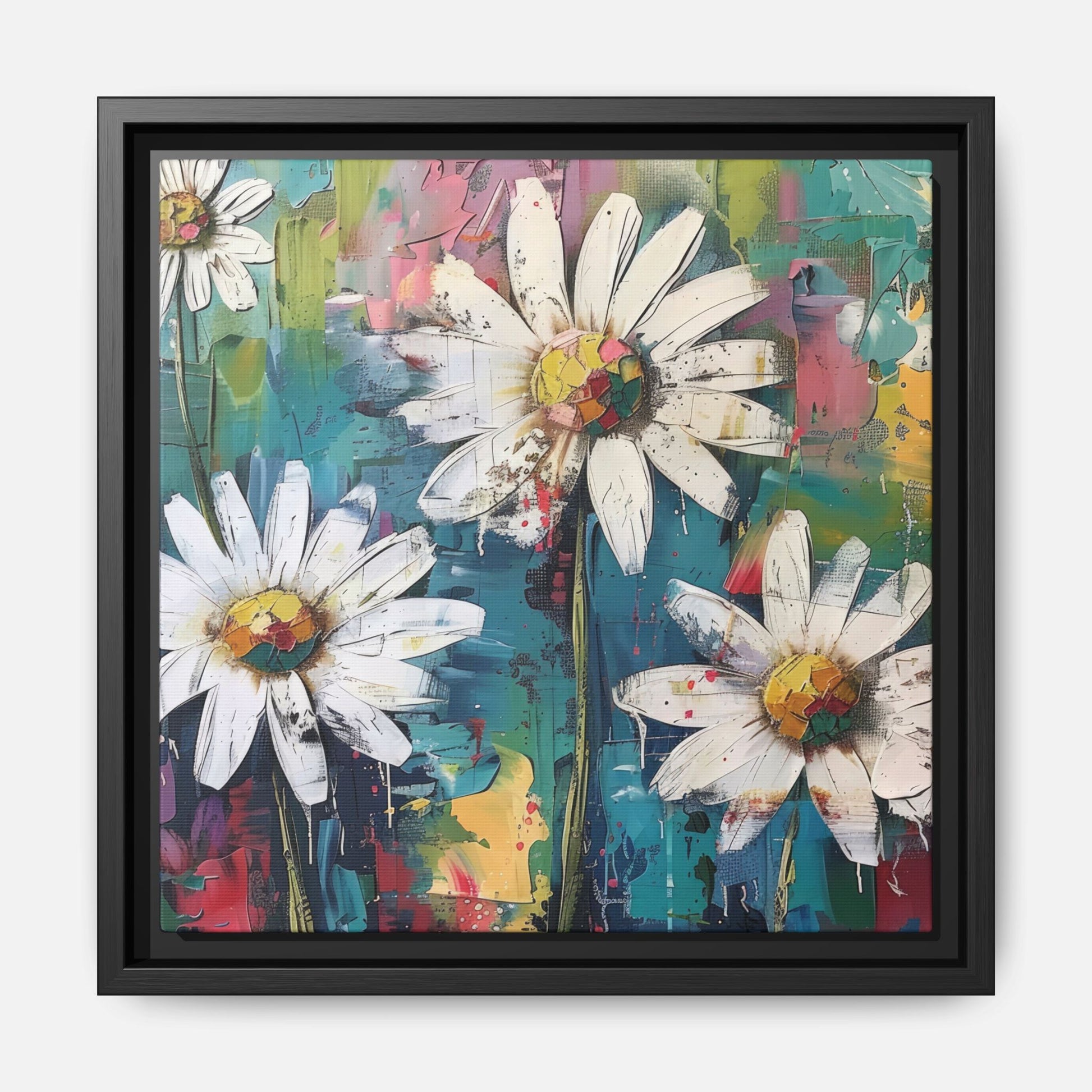 Daisy Daydreams Framed Canvas Wall Art Square - Canvasses