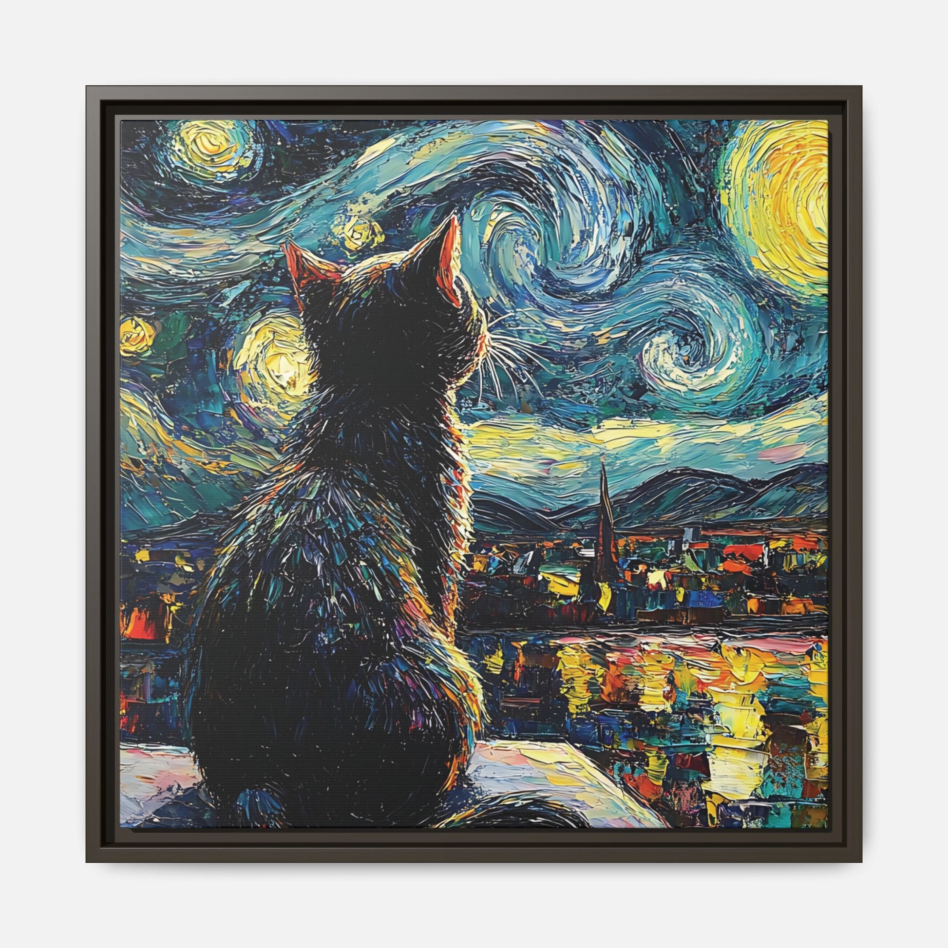 Starry Cat Framed Canvas Wall Art Square - Canvasses