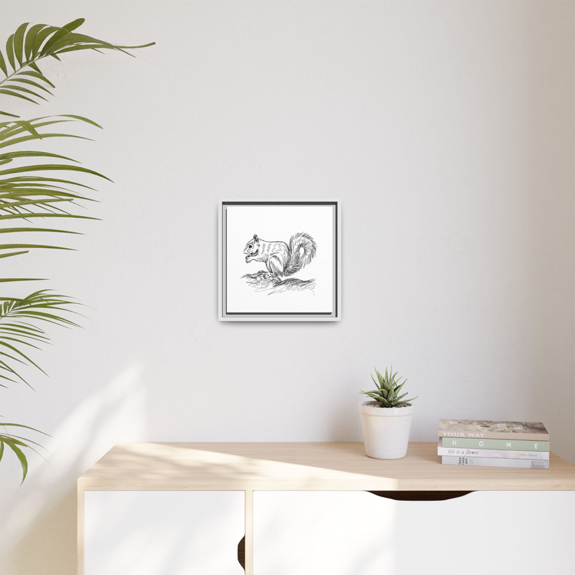 Squirrel Sketch Framed Canvas Wall Art Square - Canvasses