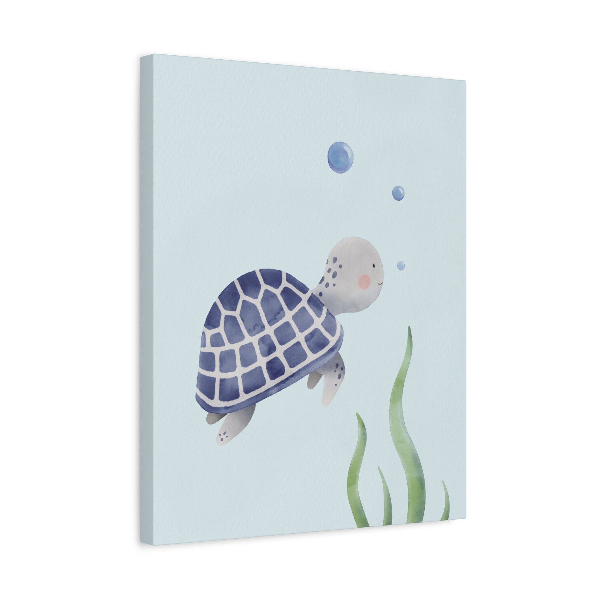 Watercolor Turtle Blue Canvas Wall Art Vertical - Canvasses