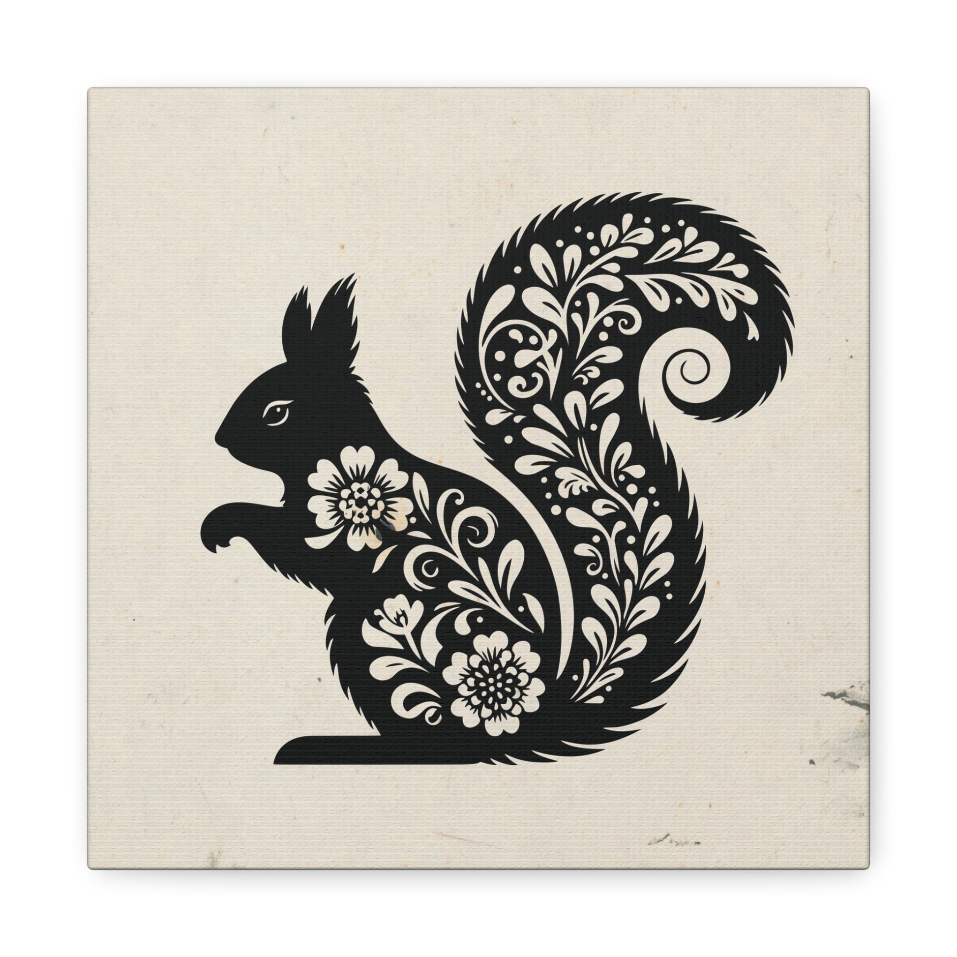 Floral Squirrel Silhouette Canvas Wall Art Square - Canvasses
