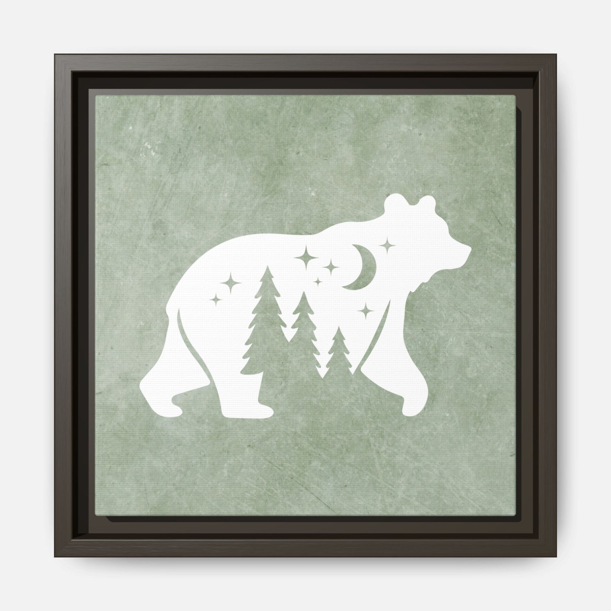 Silhouette Bear Framed Canvas Wall Art Square - Canvasses